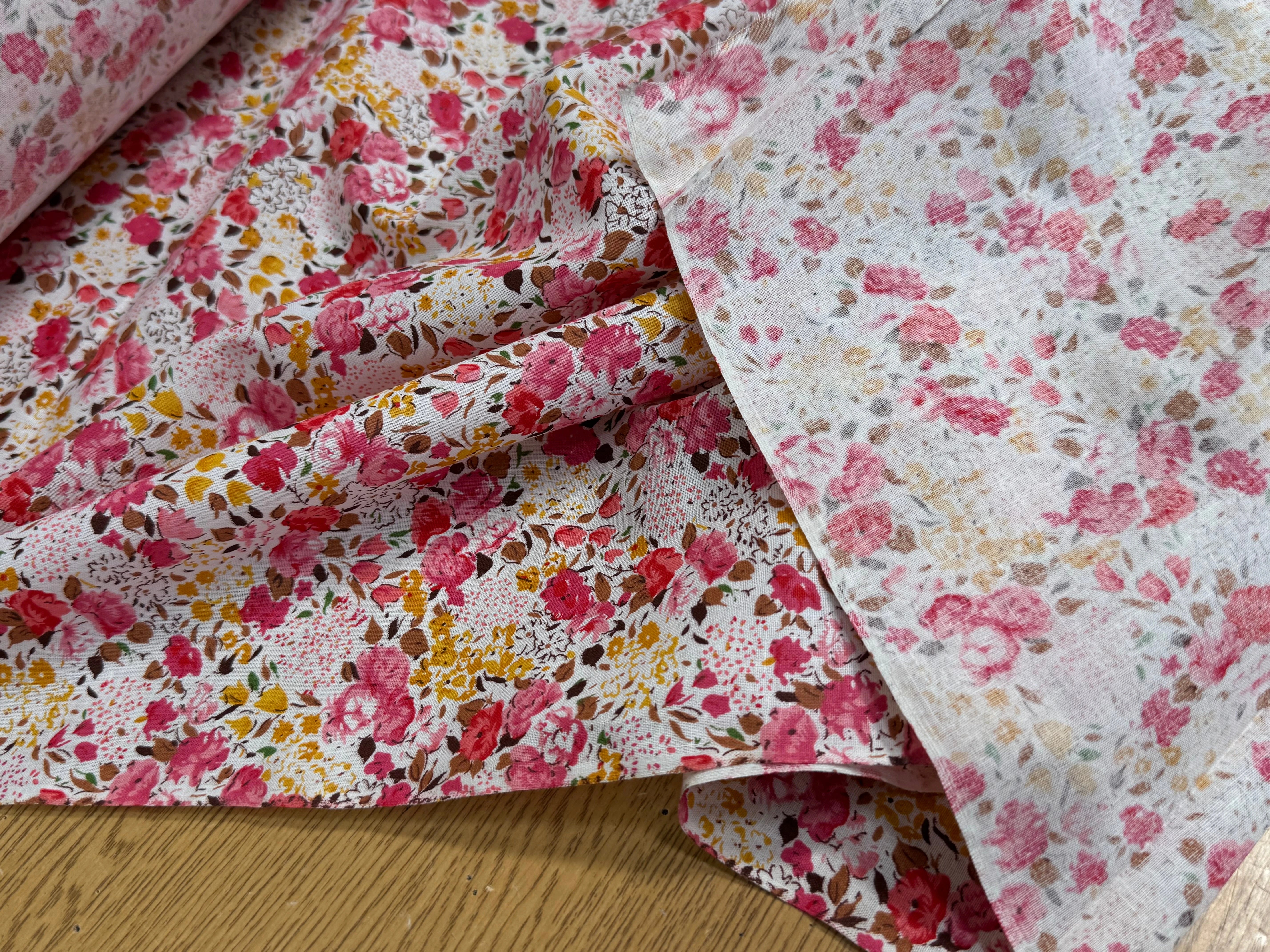 COTON À FLEURS FOND BLANC ROSE ORANGE - My Little Coupon