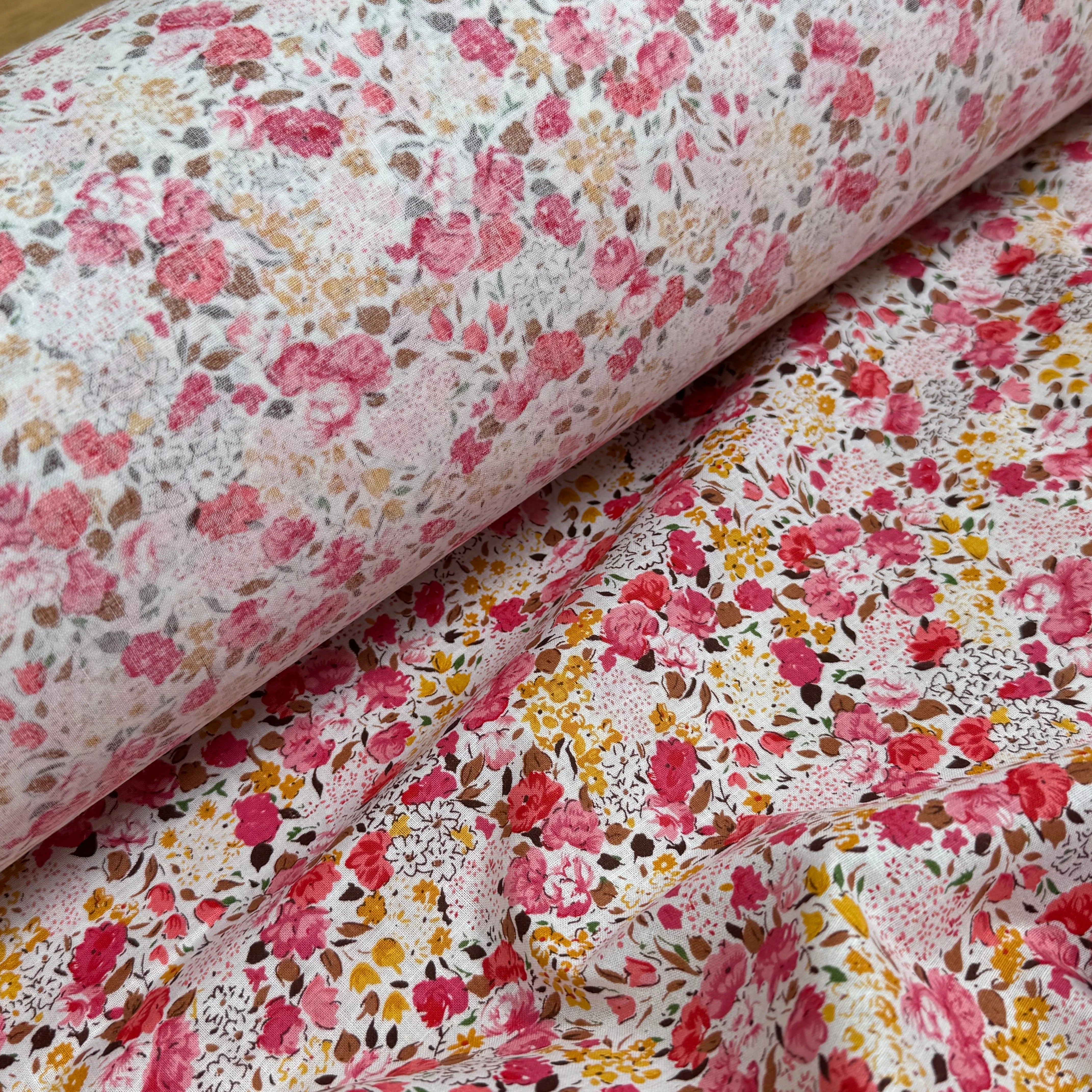 COTON À FLEURS FOND BLANC ROSE ORANGE - My Little Coupon