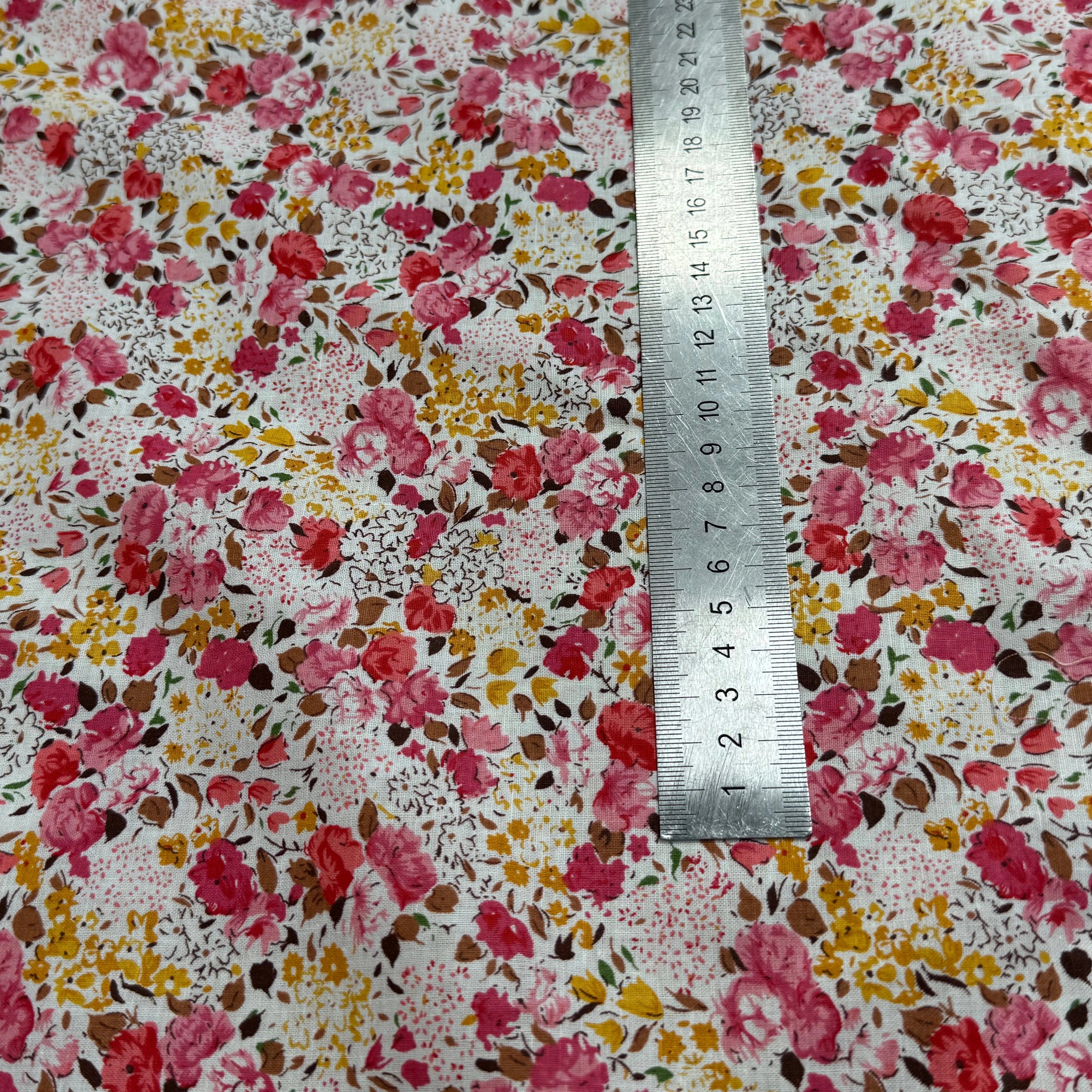 COTON À FLEURS FOND BLANC ROSE ORANGE - My Little Coupon