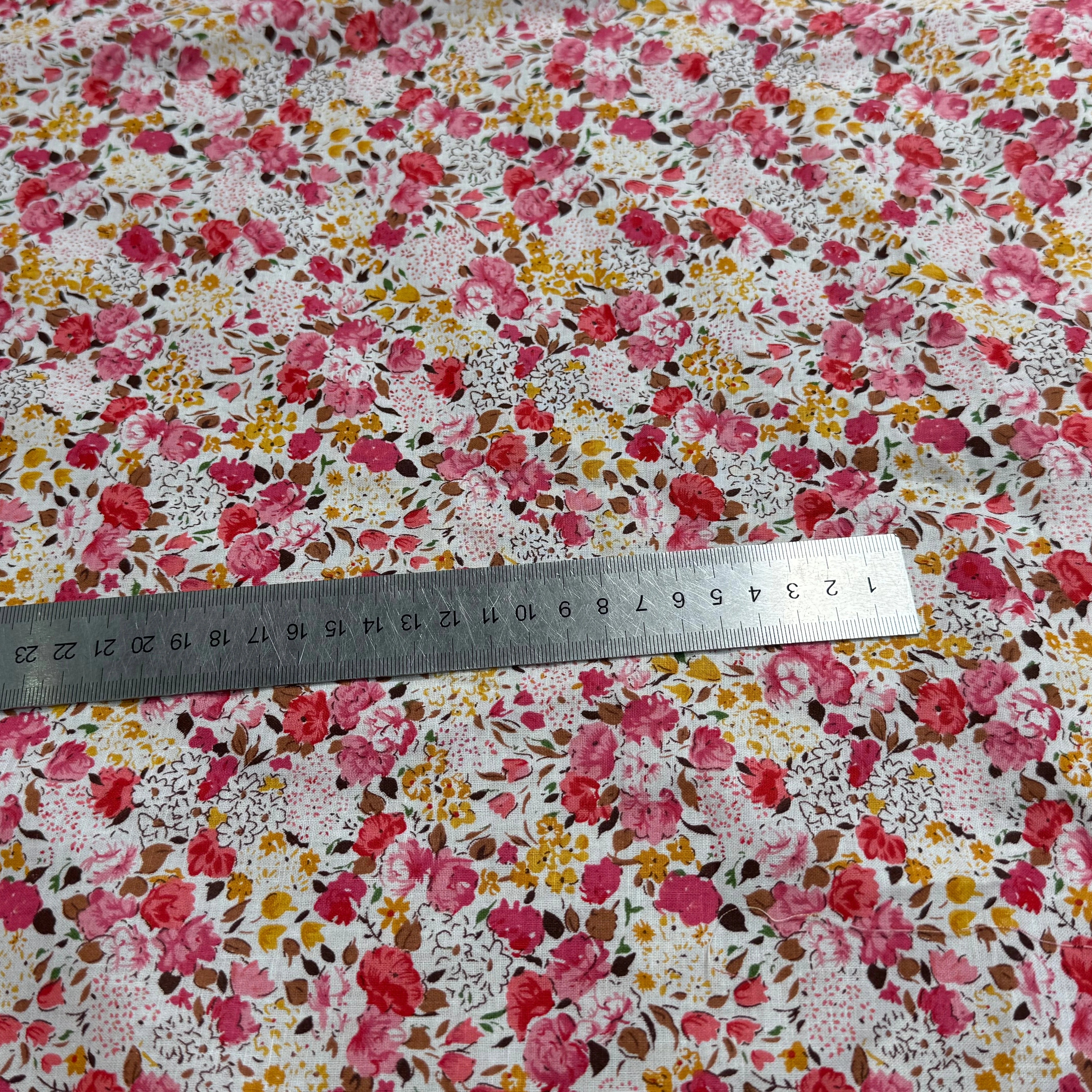 COTON À FLEURS FOND BLANC ROSE ORANGE - My Little Coupon