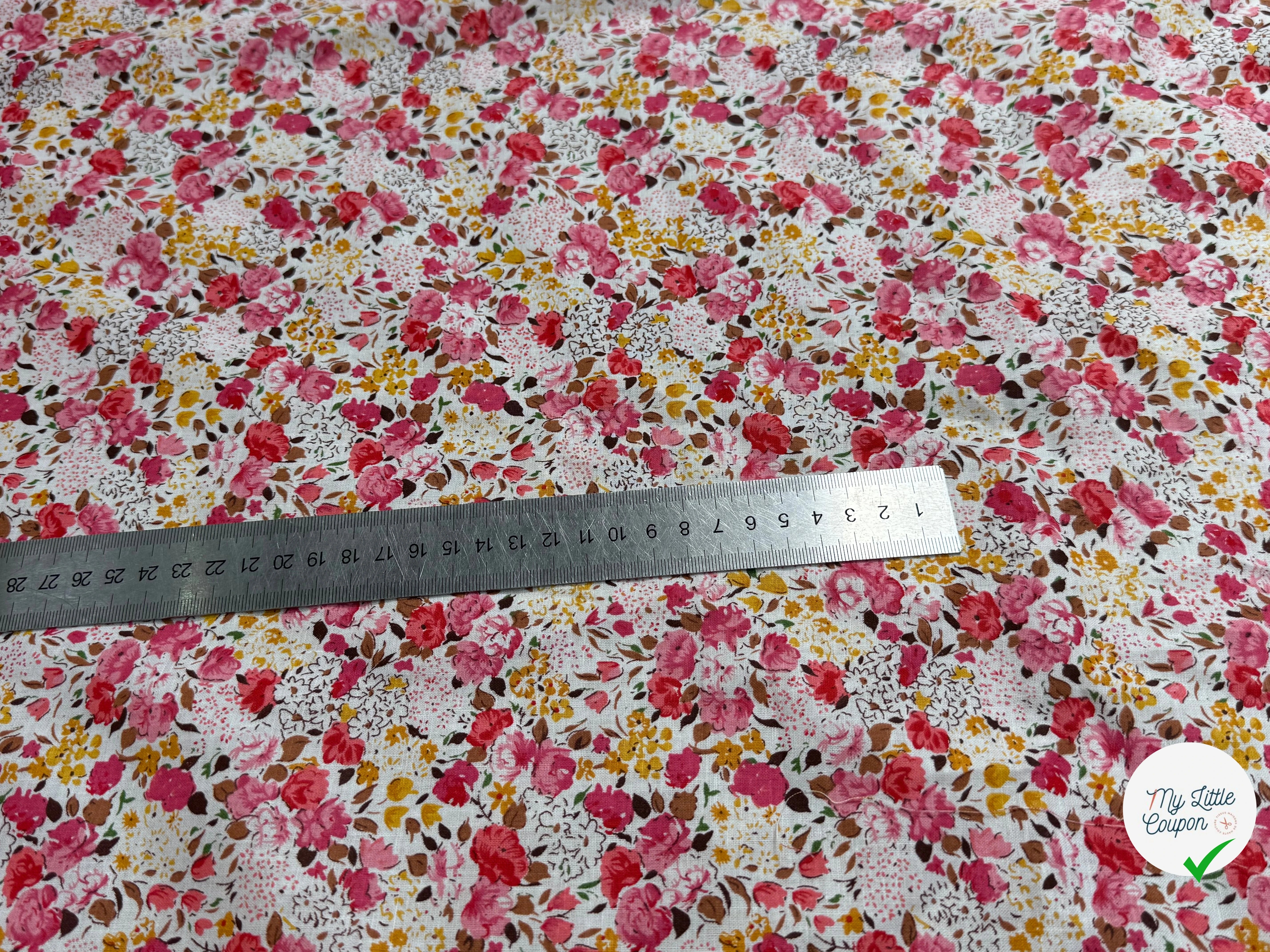 COTON À FLEURS FOND BLANC ROSE ORANGE - My Little Coupon