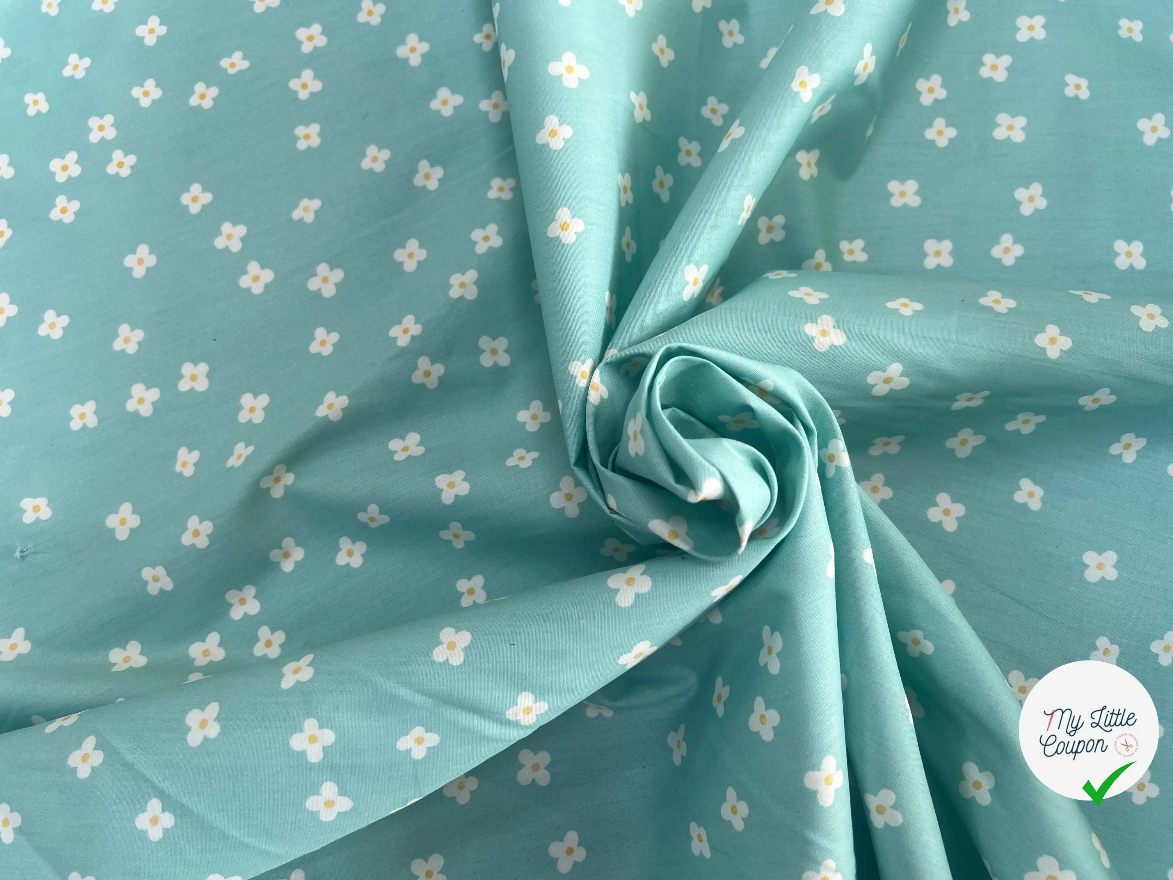 COTON BÉBÉ 120 FILS FLEURS FOND BLEU - My Little Coupon