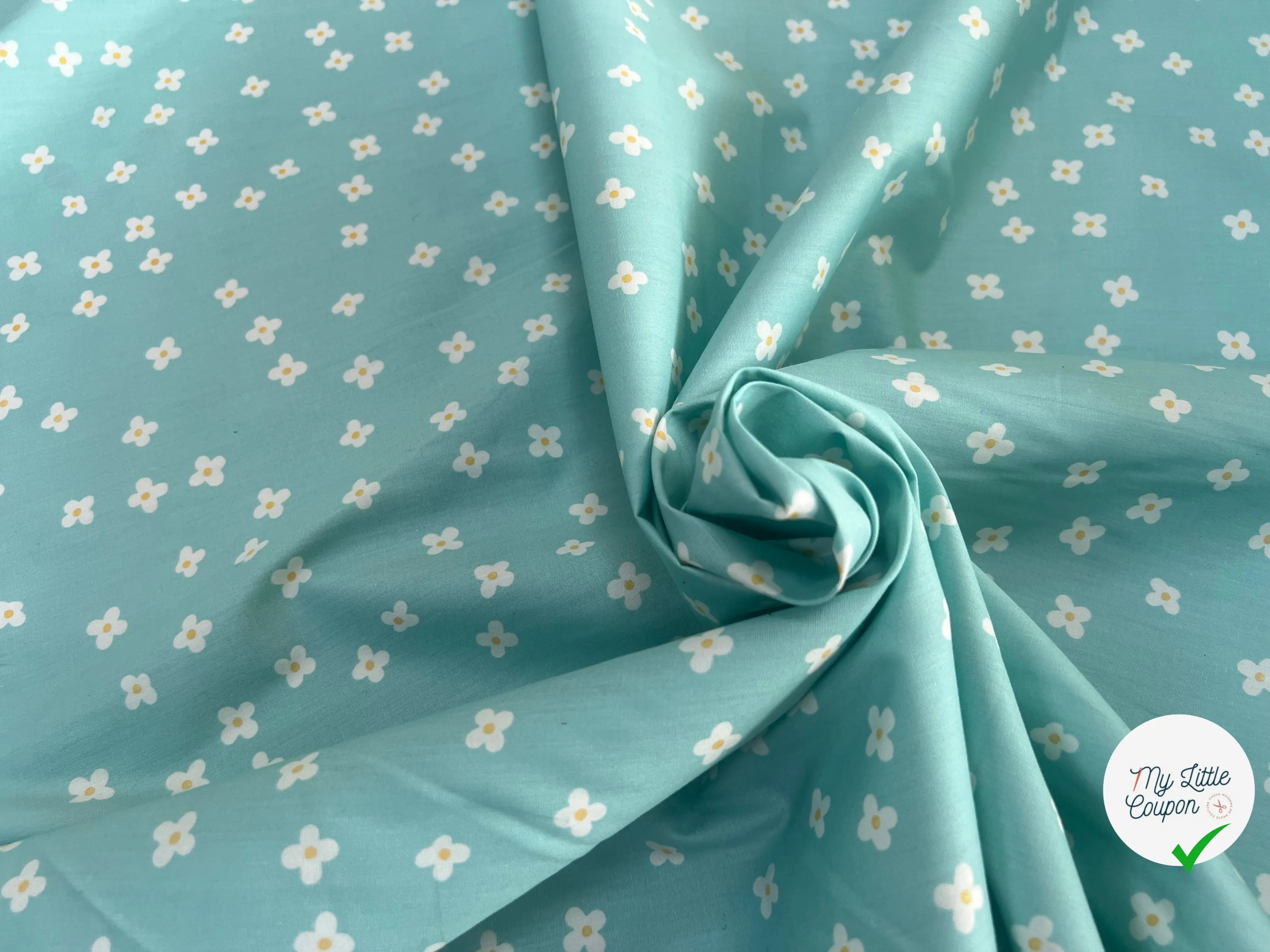 COTON BÉBÉ 120 FILS FLEURS FOND BLEU - My Little Coupon