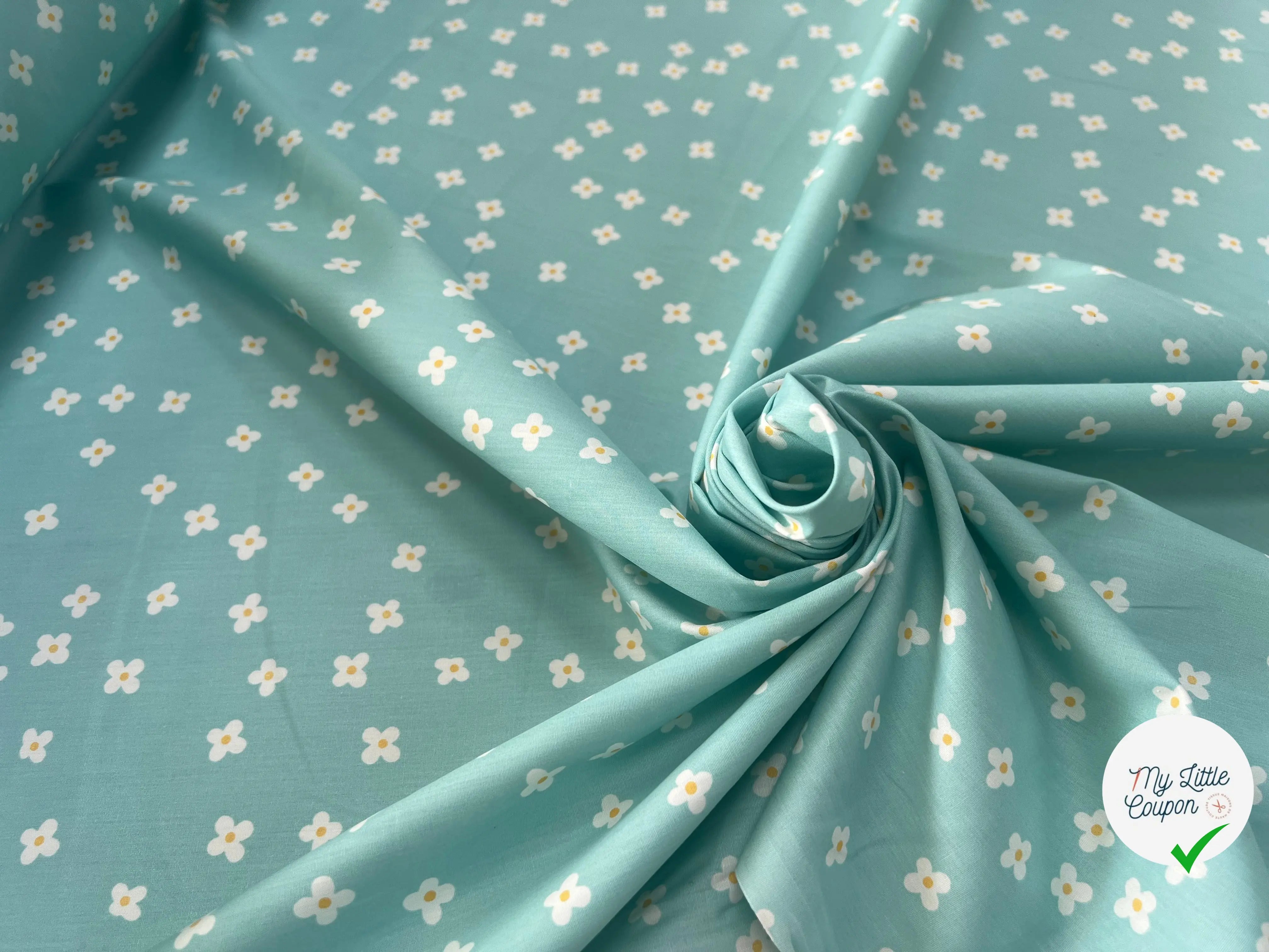 COTON BÉBÉ 120 FILS FLEURS FOND BLEU - My Little Coupon