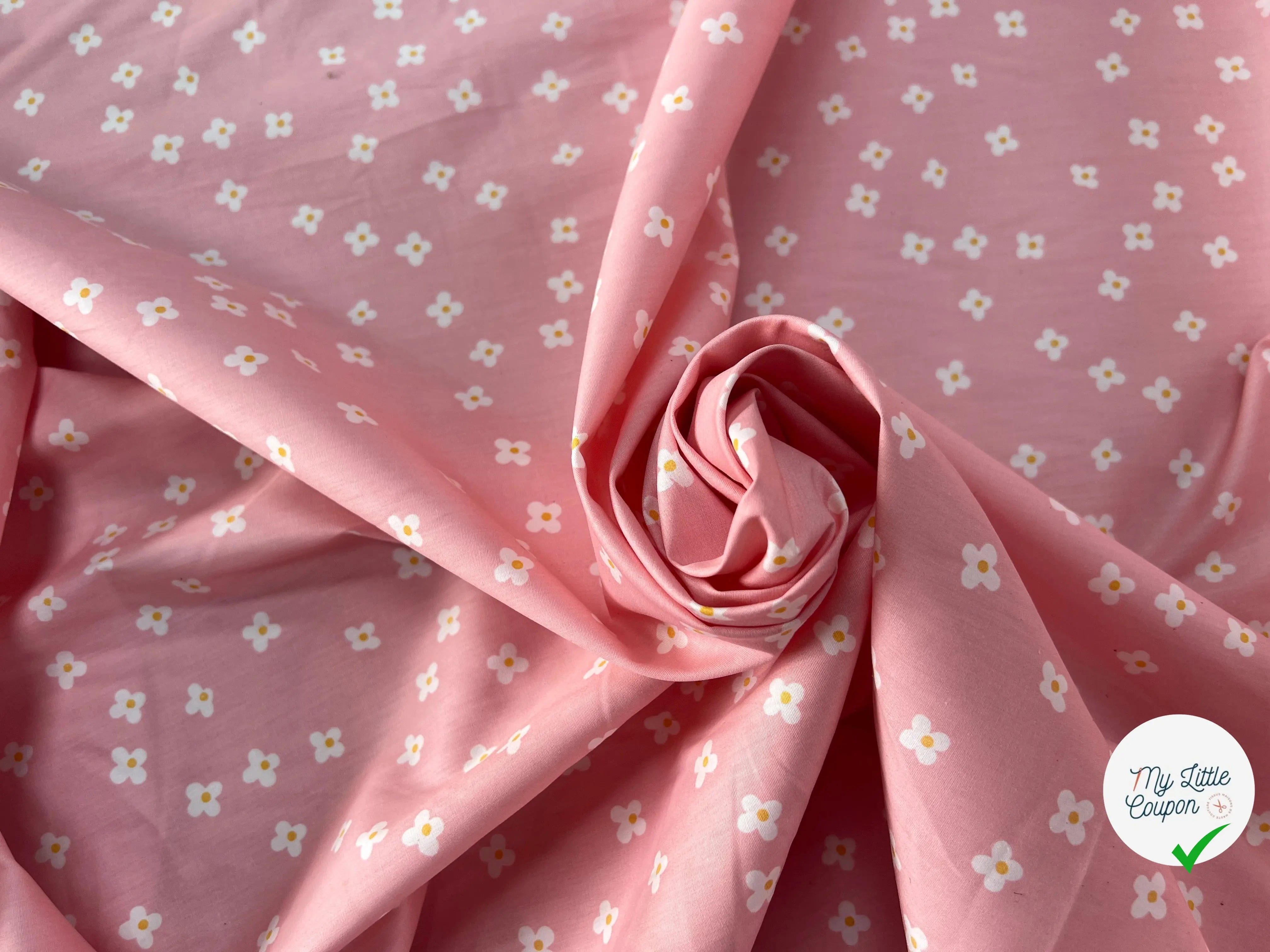 COTON BÉBÉ 120 FILS FLEURS FOND ROSE - My Little Coupon