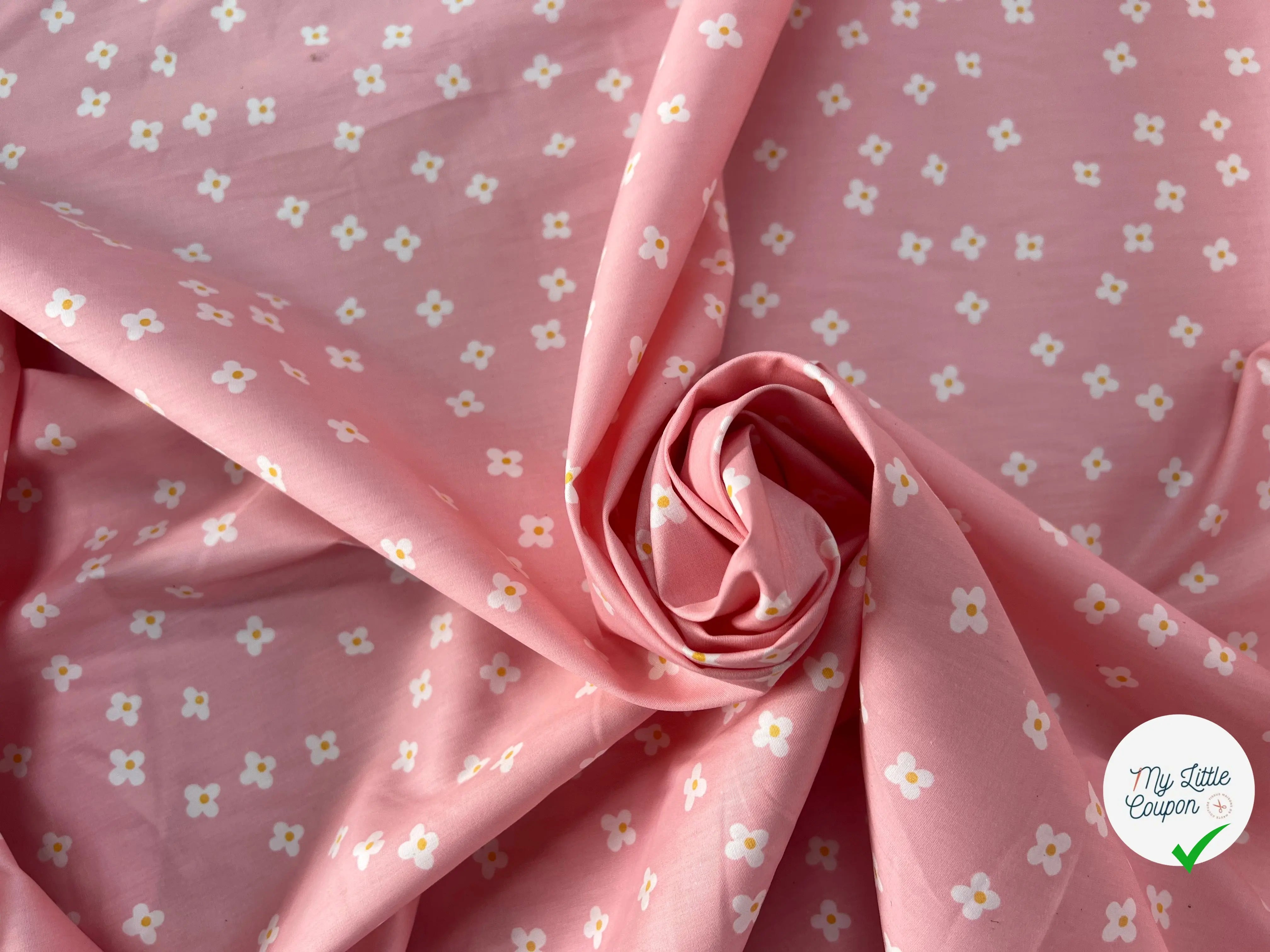 COTON BÉBÉ 120 FILS FLEURS FOND ROSE - My Little Coupon