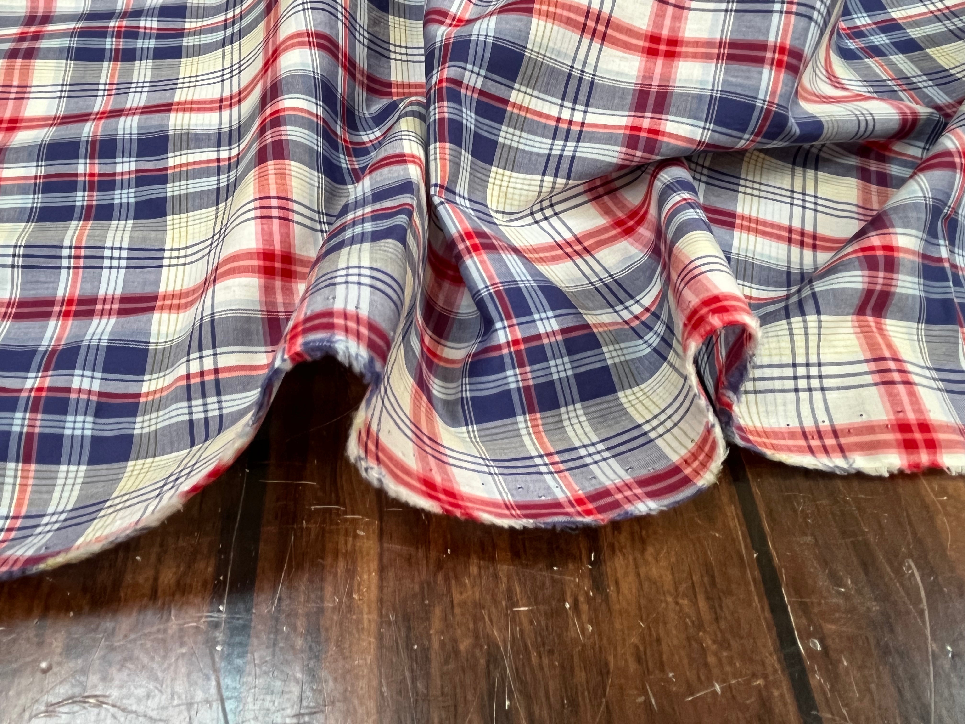 COTON CHEMISE CARREAUX PRINCE DE GALLE BLEU ET ROUGE - My Little Coupon