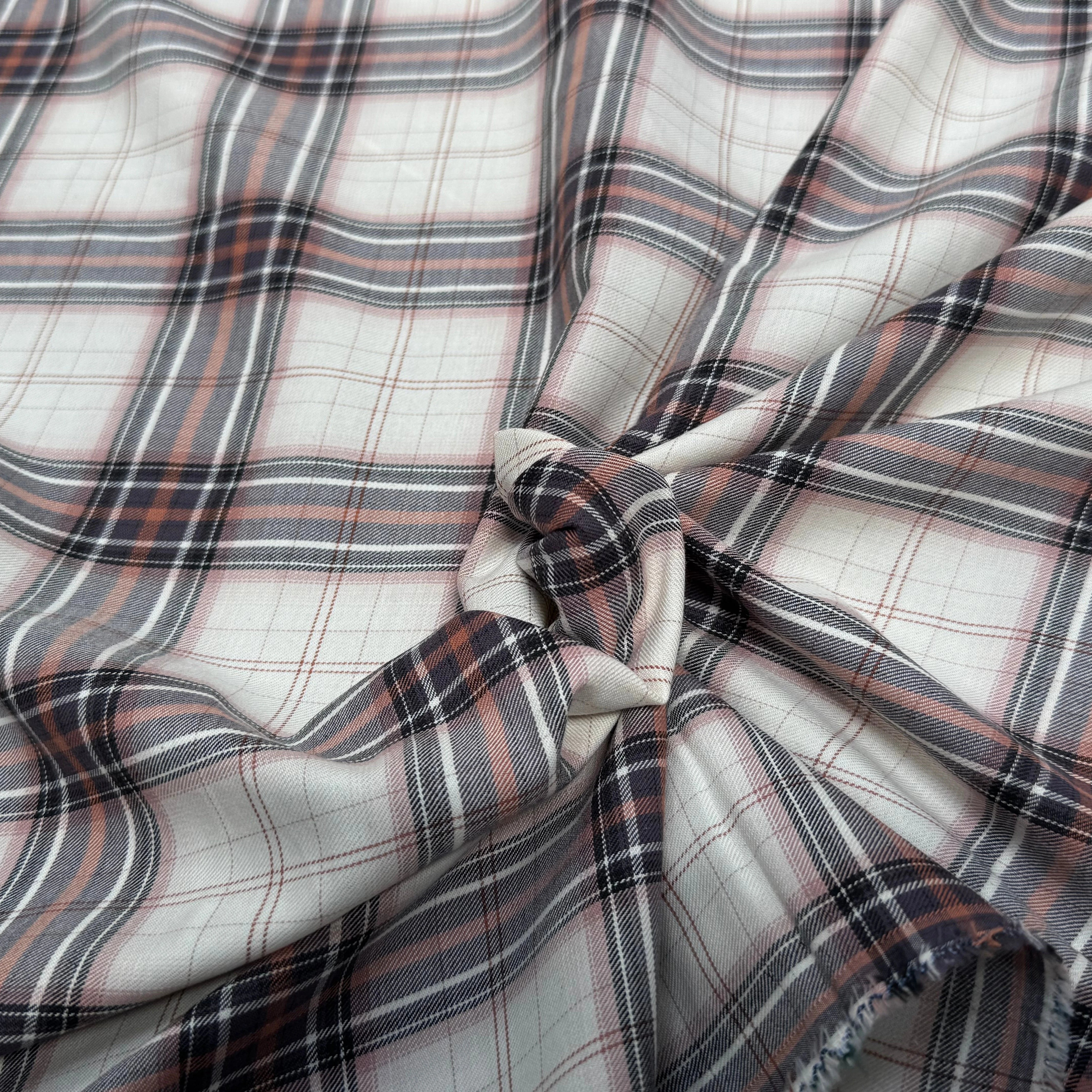 COTON CHEMISE DUVETEUX ÉCRU À CARREAUX MULTICOLORS - My Little Coupon
