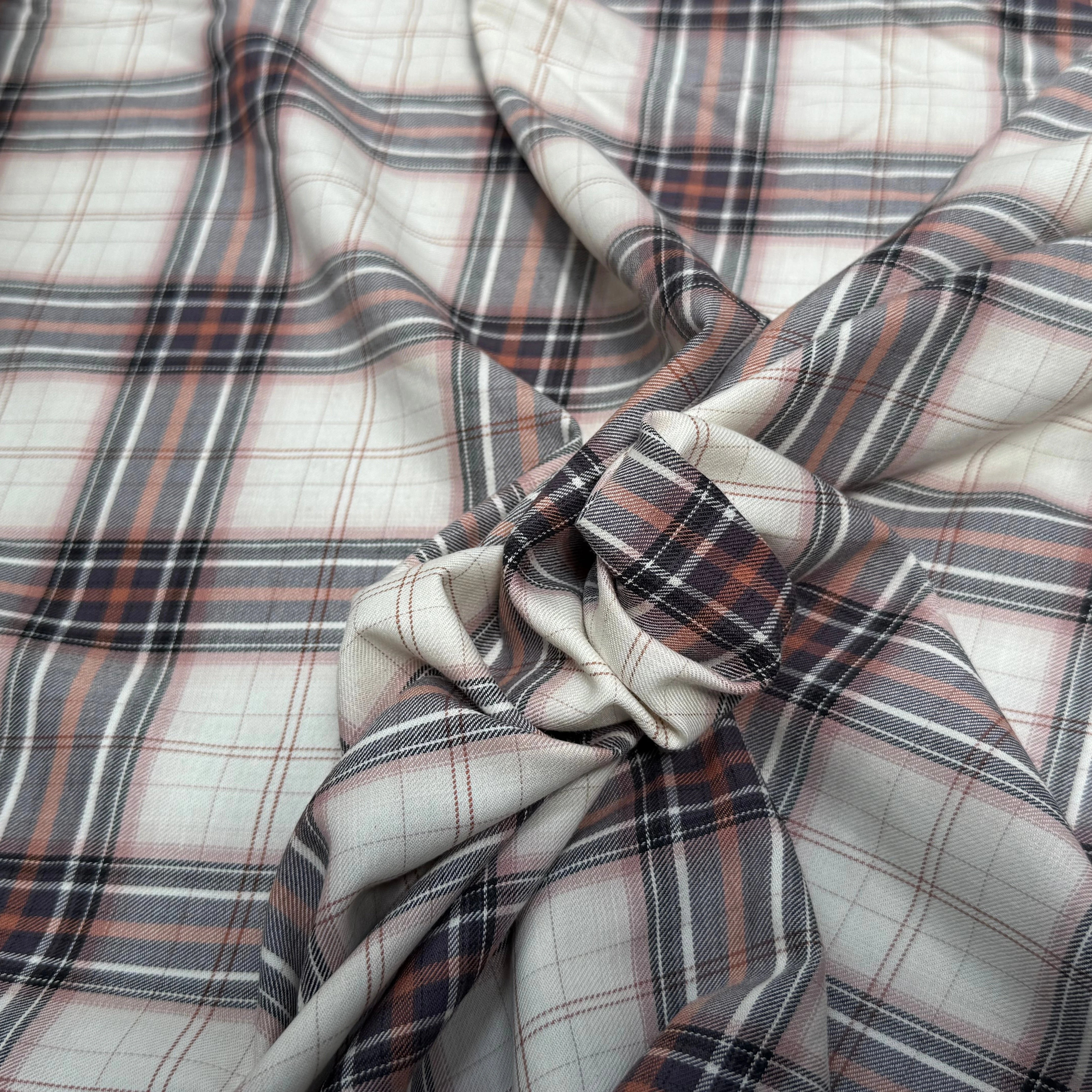 COTON CHEMISE DUVETEUX ÉCRU À CARREAUX MULTICOLORS - My Little Coupon