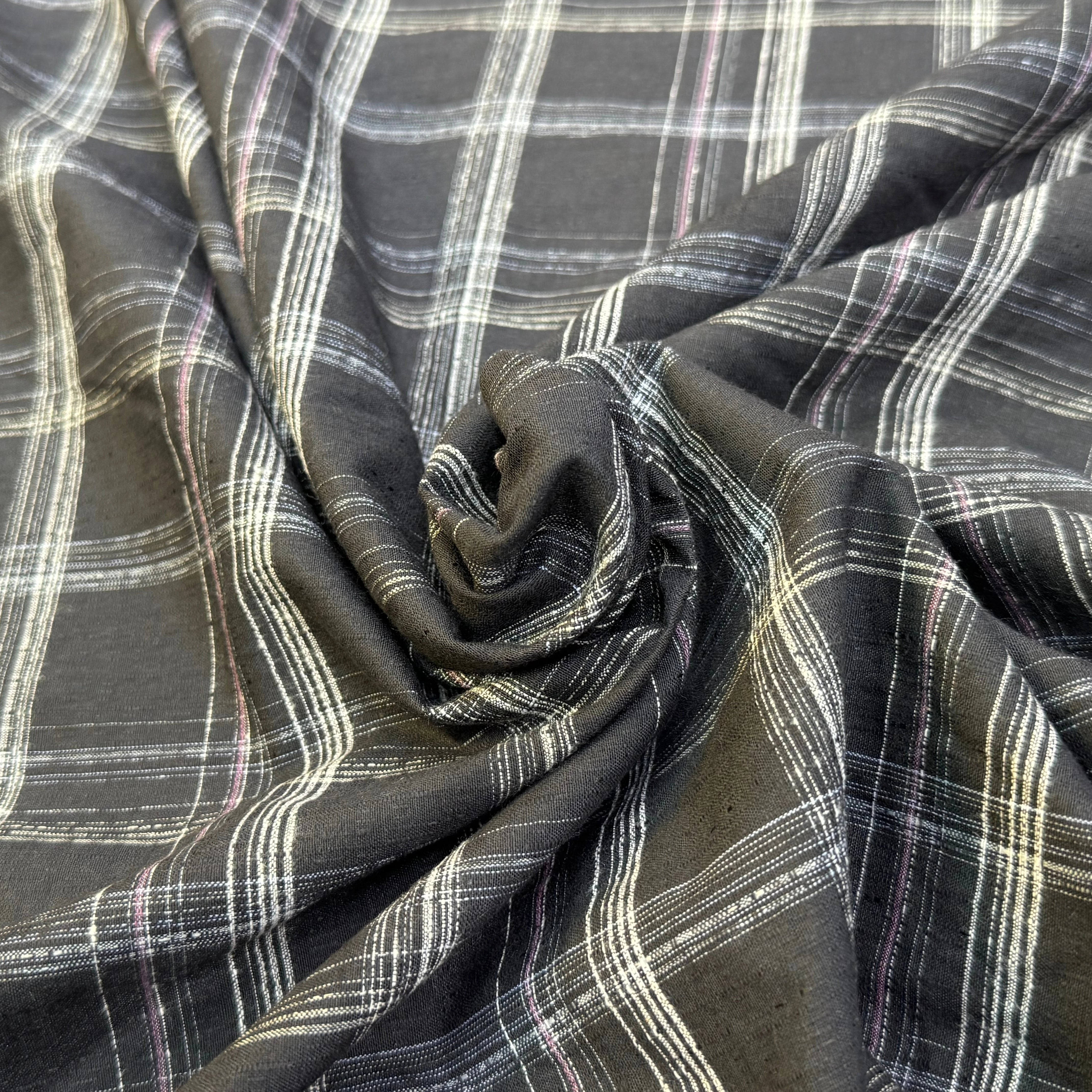 COTON CHEMISE LÉGÈREMENT DUVETEUX À CARREAUX ANTHRACITE NOIR - My Little Coupon