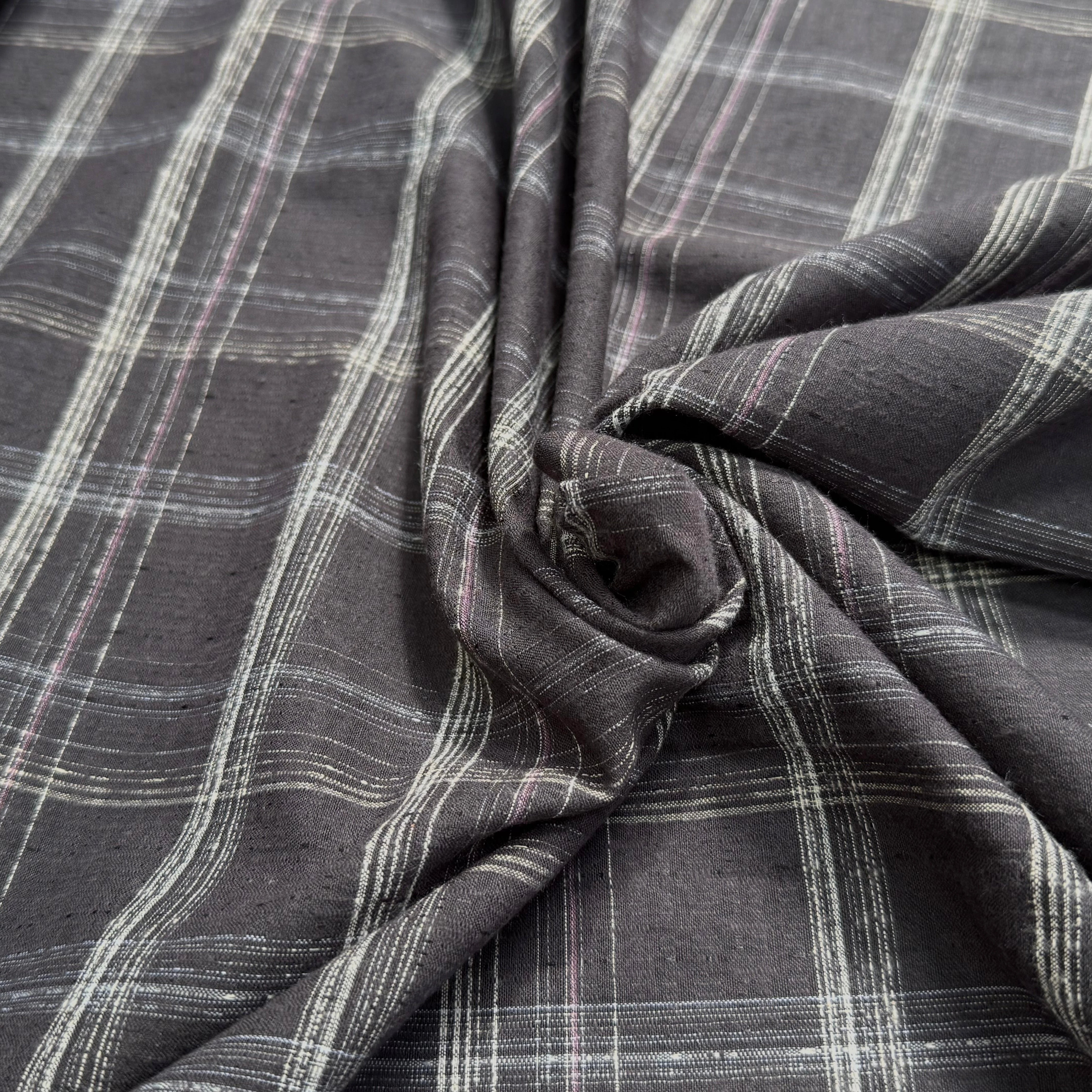 COTON CHEMISE LÉGÈREMENT DUVETEUX À CARREAUX GRIS NAVY - My Little Coupon