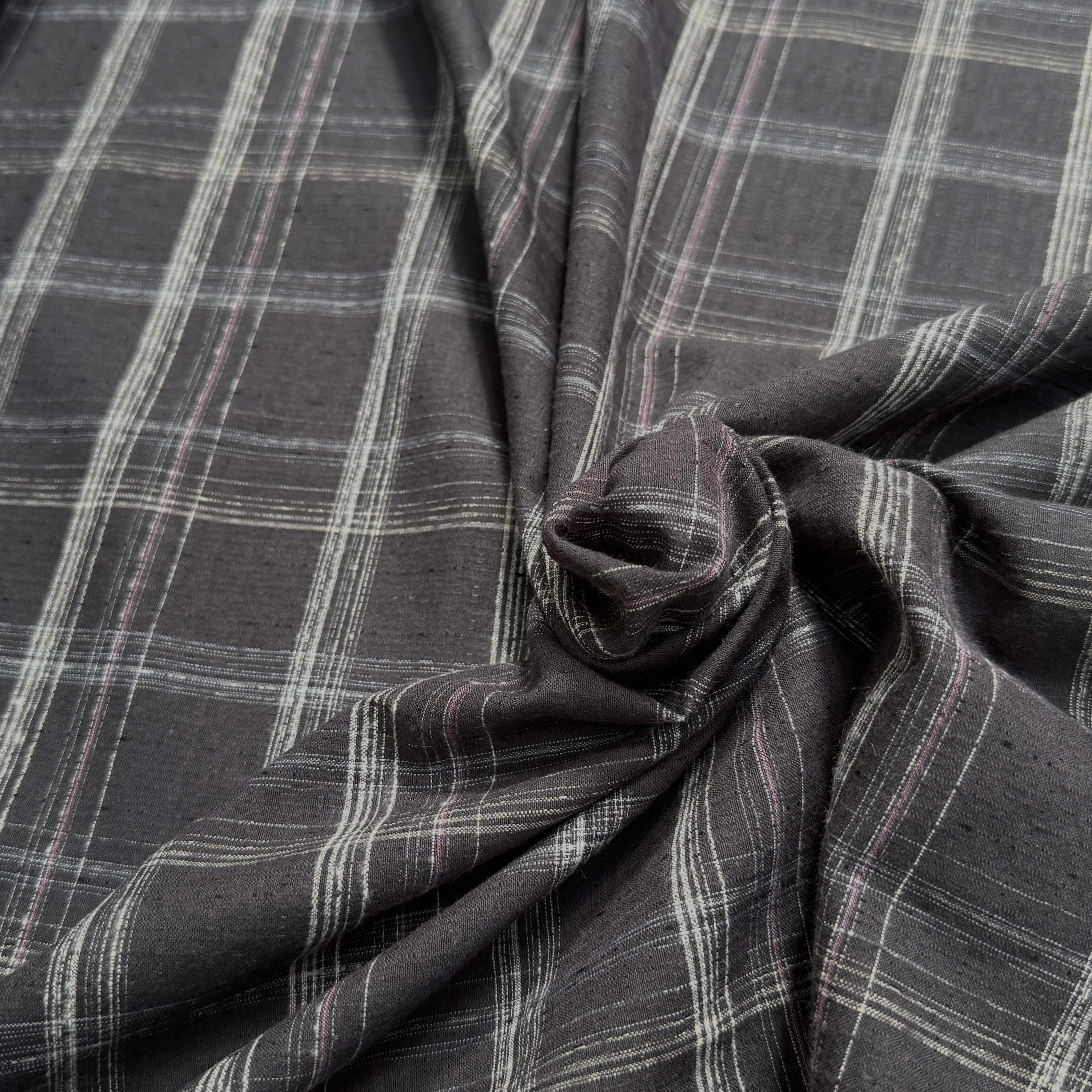 COTON CHEMISE LÉGÈREMENT DUVETEUX À CARREAUX GRIS NAVY - My Little Coupon