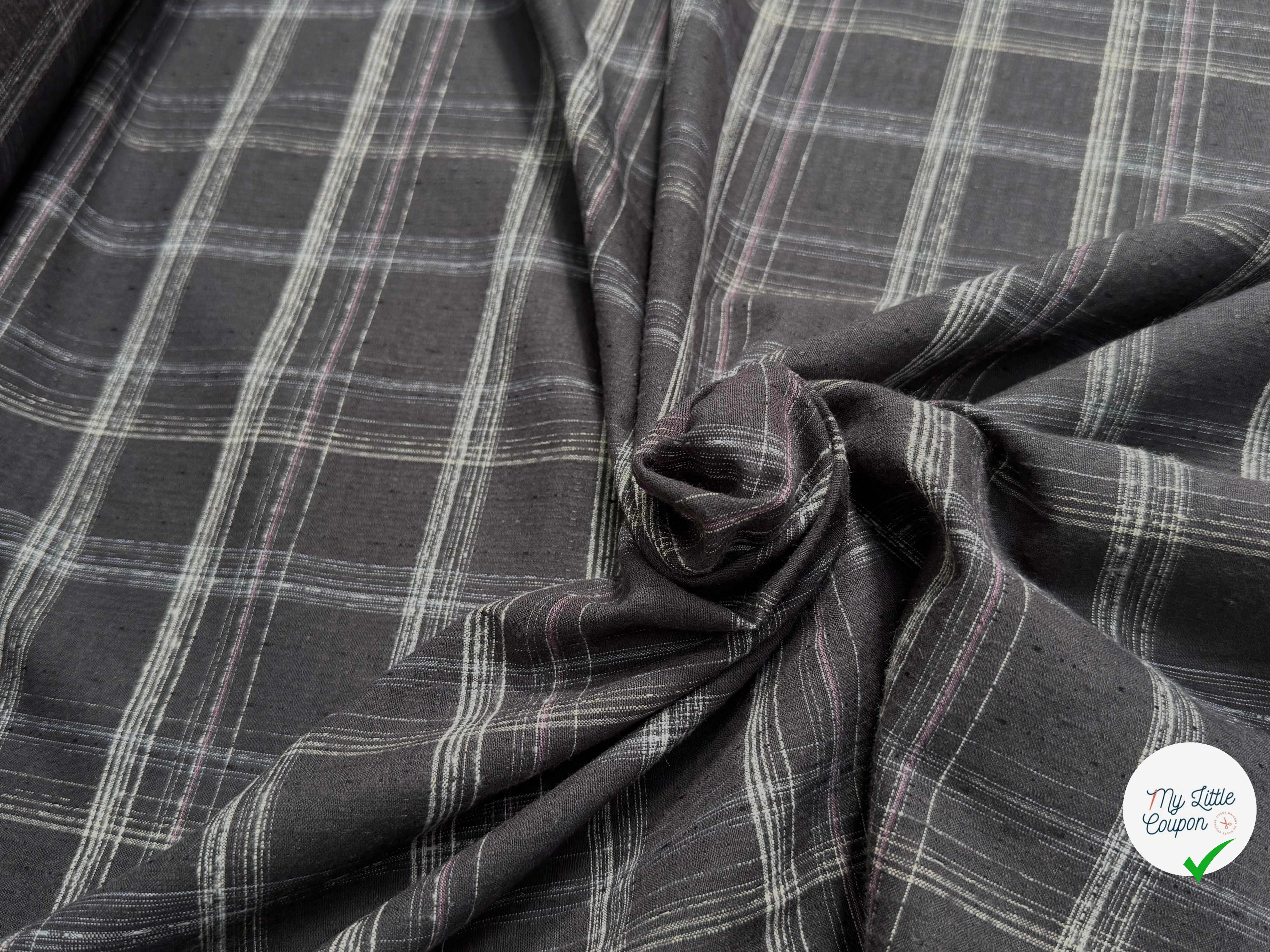 COTON CHEMISE LÉGÈREMENT DUVETEUX À CARREAUX GRIS NAVY - My Little Coupon
