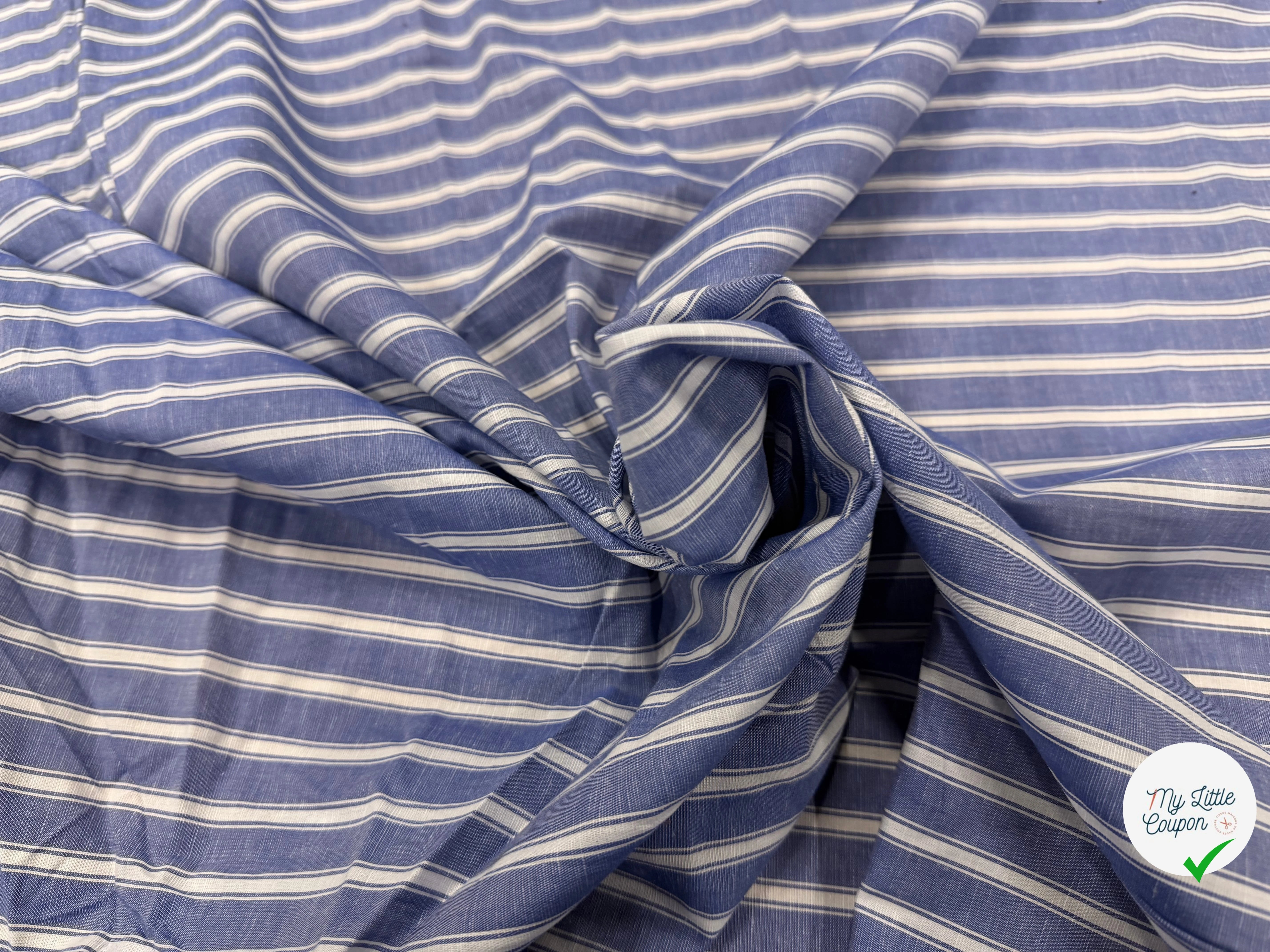 COTON CHEMISE RAYURES BLANCHES SUR BLEU - My Little Coupon