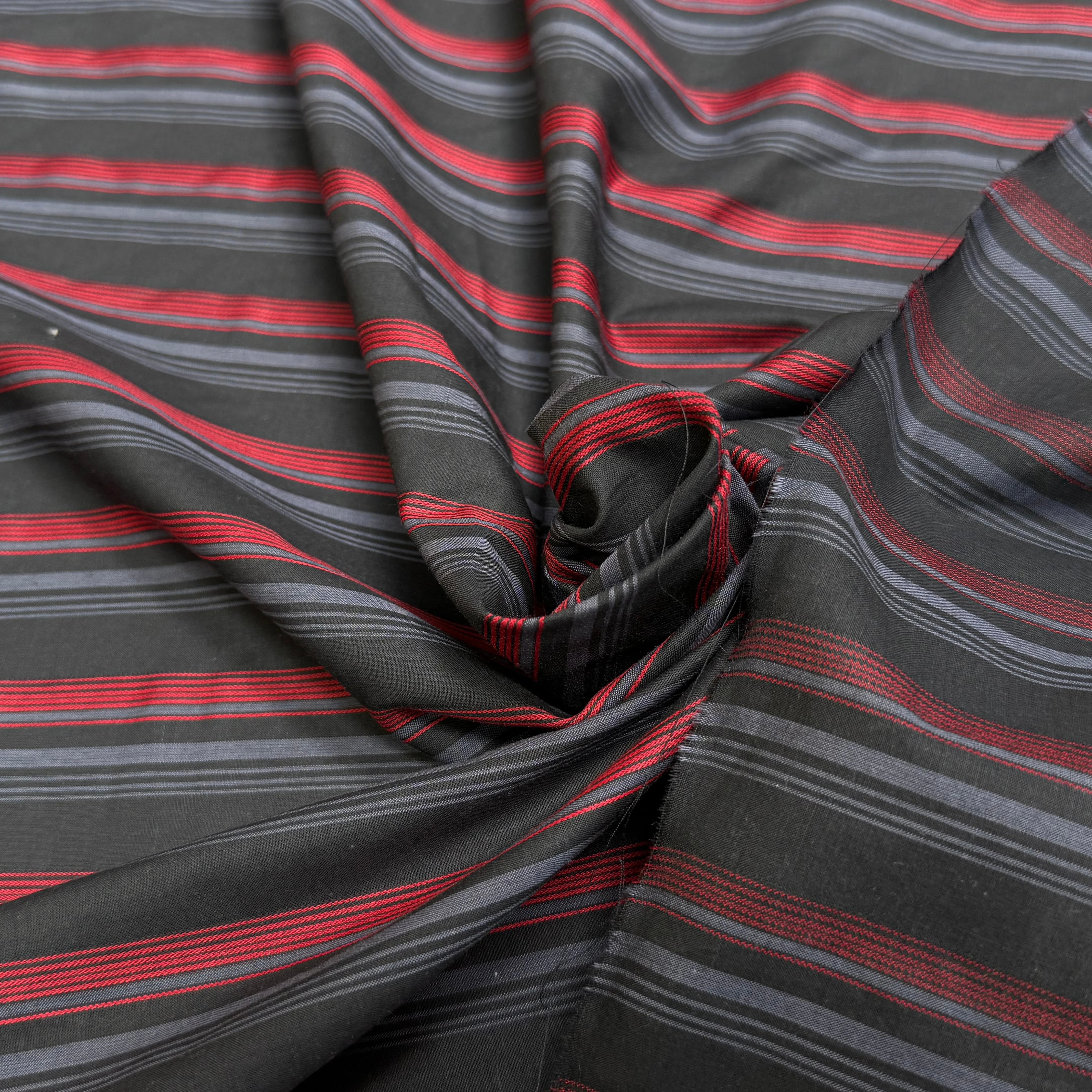 COTON CHEMISE RAYURES MULTICOLORS ROUGE BLEU NOIR - My Little Coupon