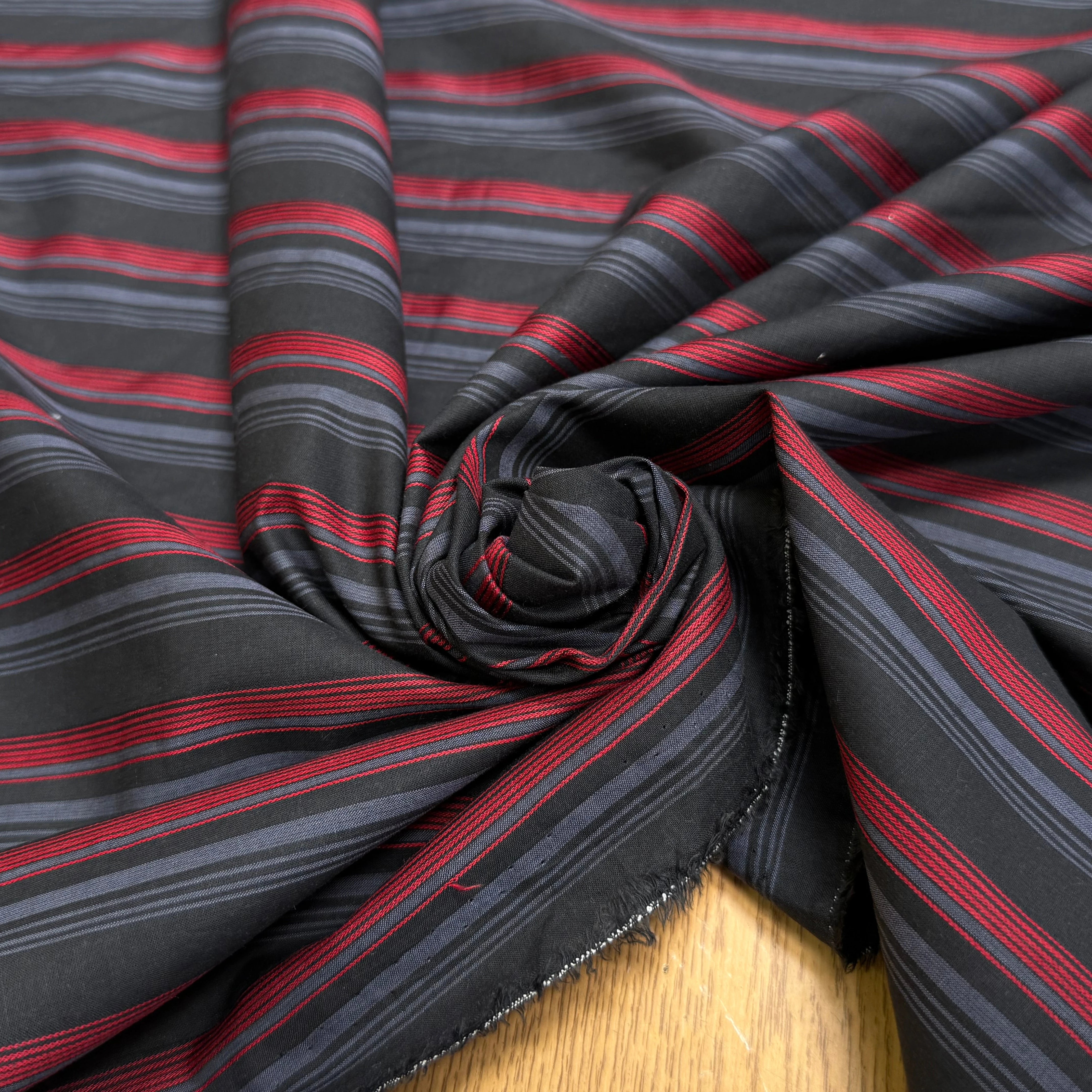 COTON CHEMISE RAYURES MULTICOLORS ROUGE BLEU NOIR - My Little Coupon