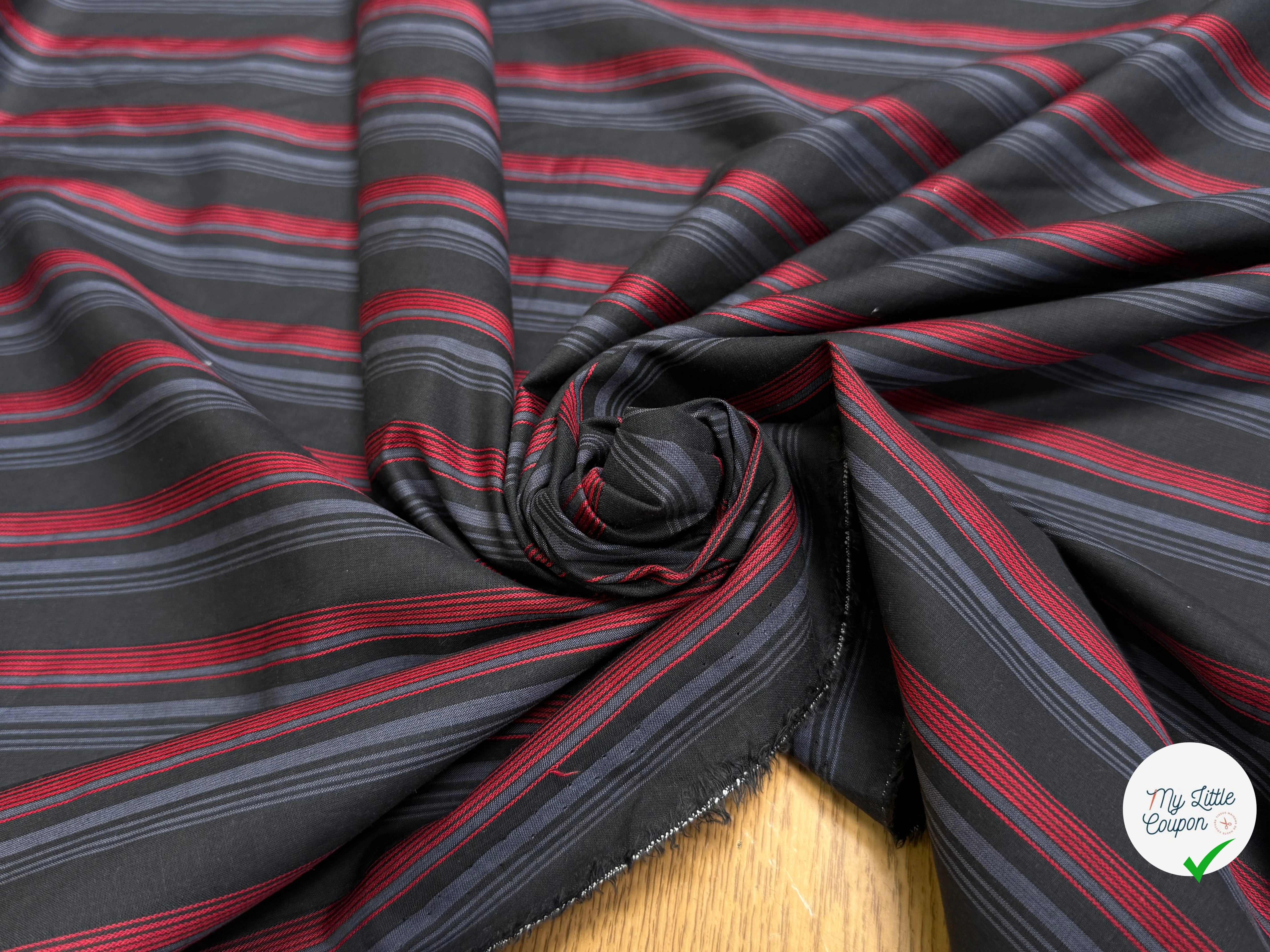 COTON CHEMISE RAYURES MULTICOLORS ROUGE BLEU NOIR - My Little Coupon