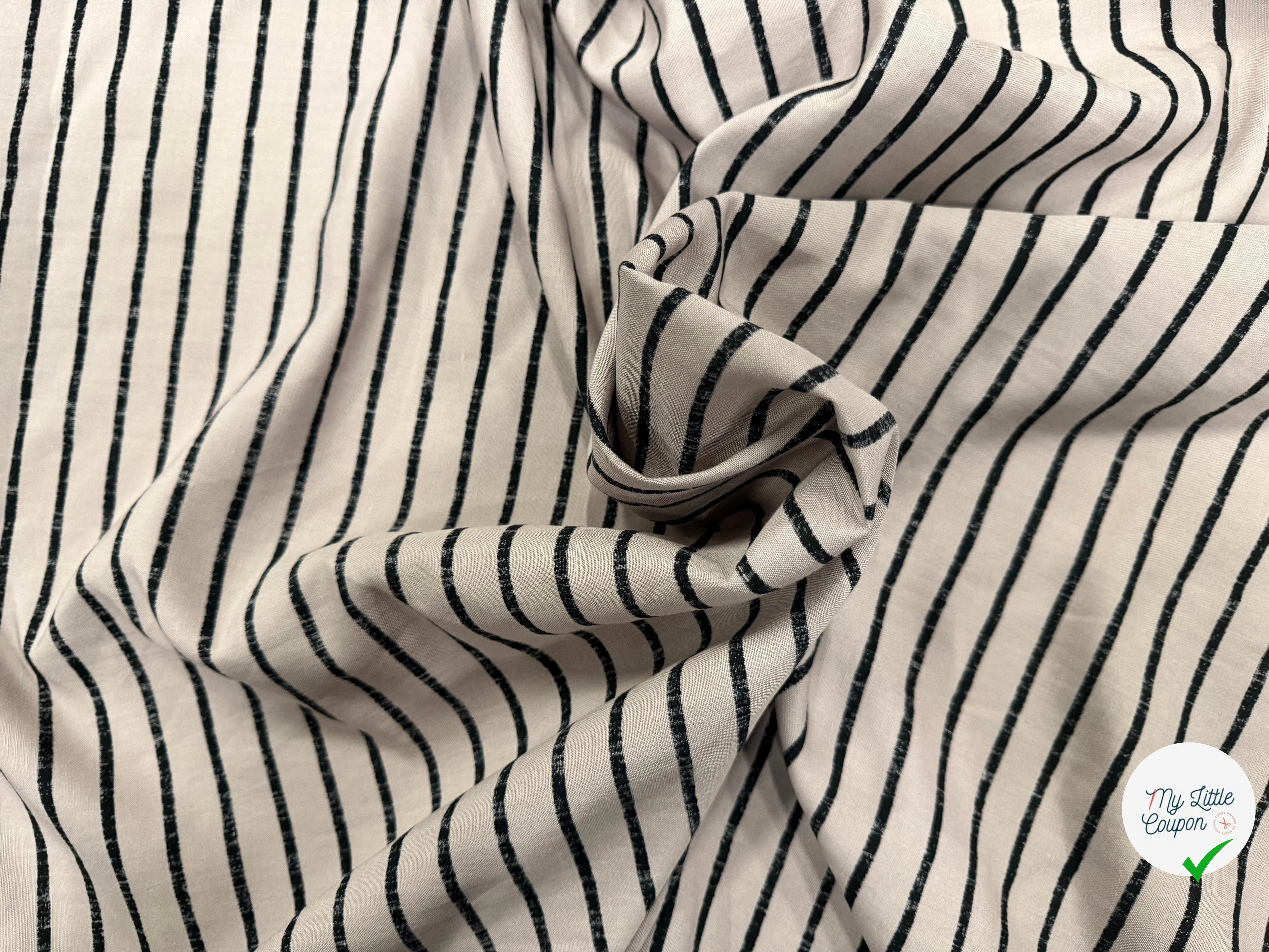 COTON CHEMISIE RAYURES NOIRES FOND BEIGE - My Little Coupon