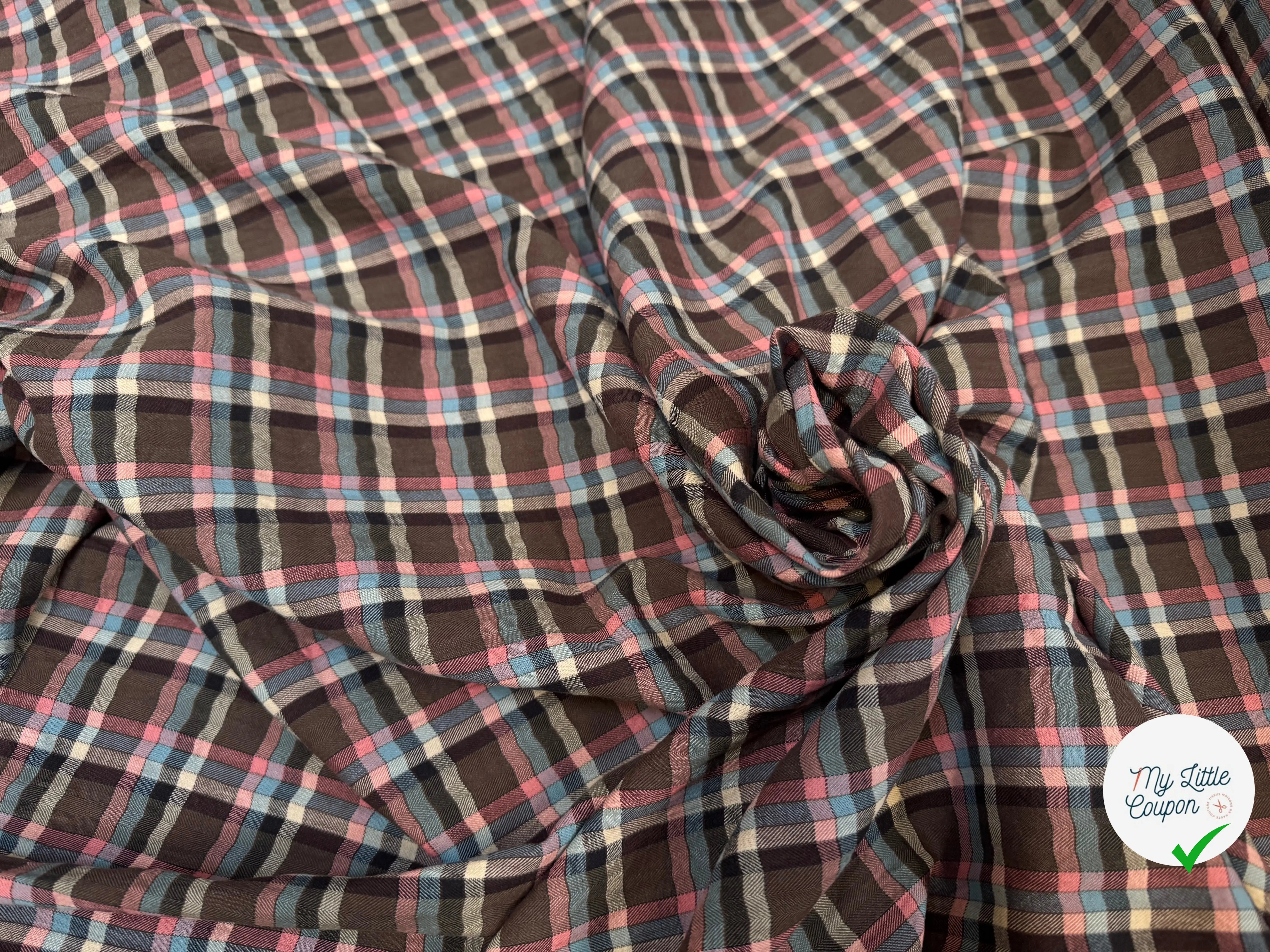 COTON CHEVRONS CARREAUX BLEU ET ROSE - My Little Coupon