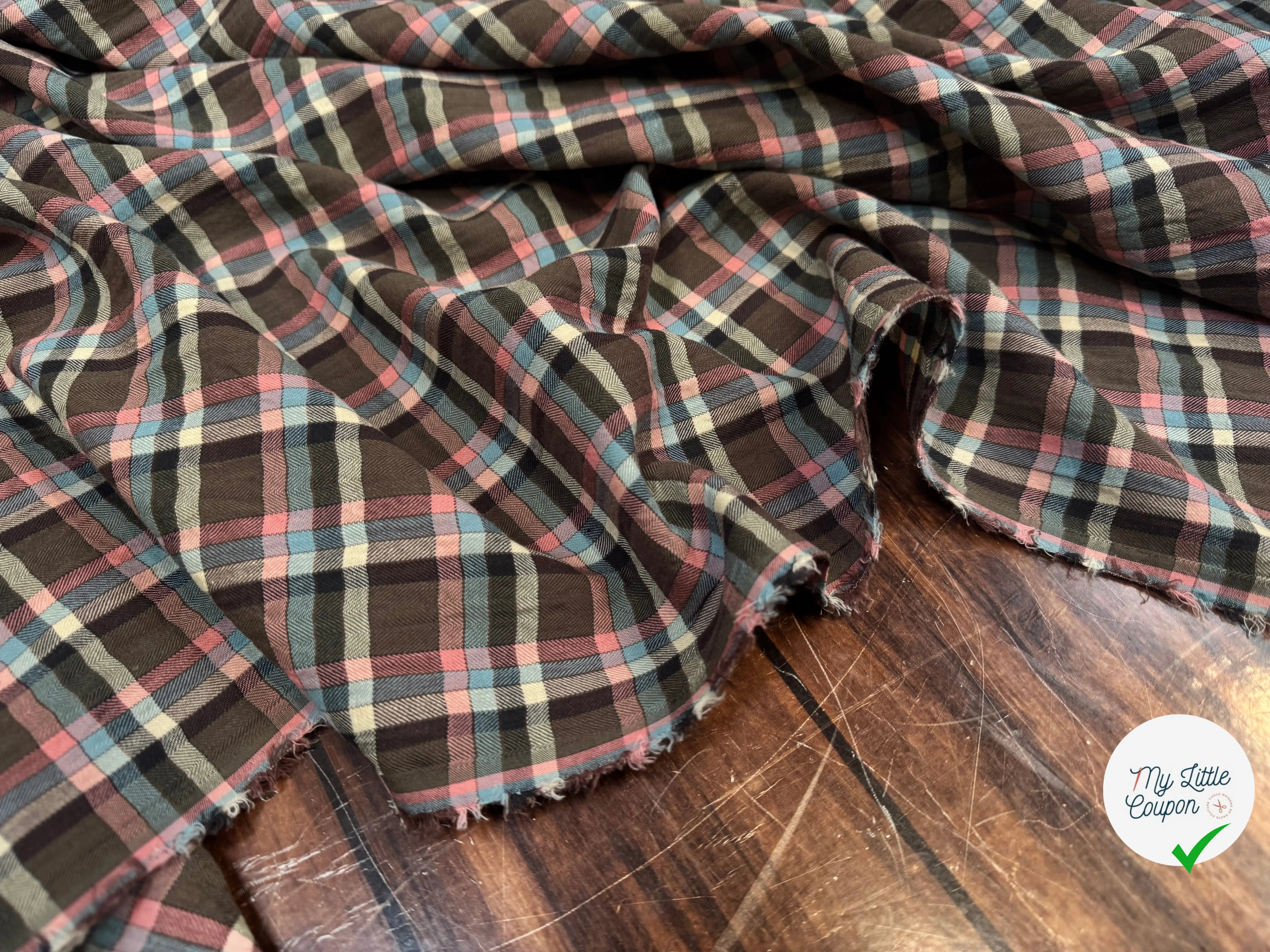 COTON CHEVRONS CARREAUX BLEU ET ROSE - My Little Coupon