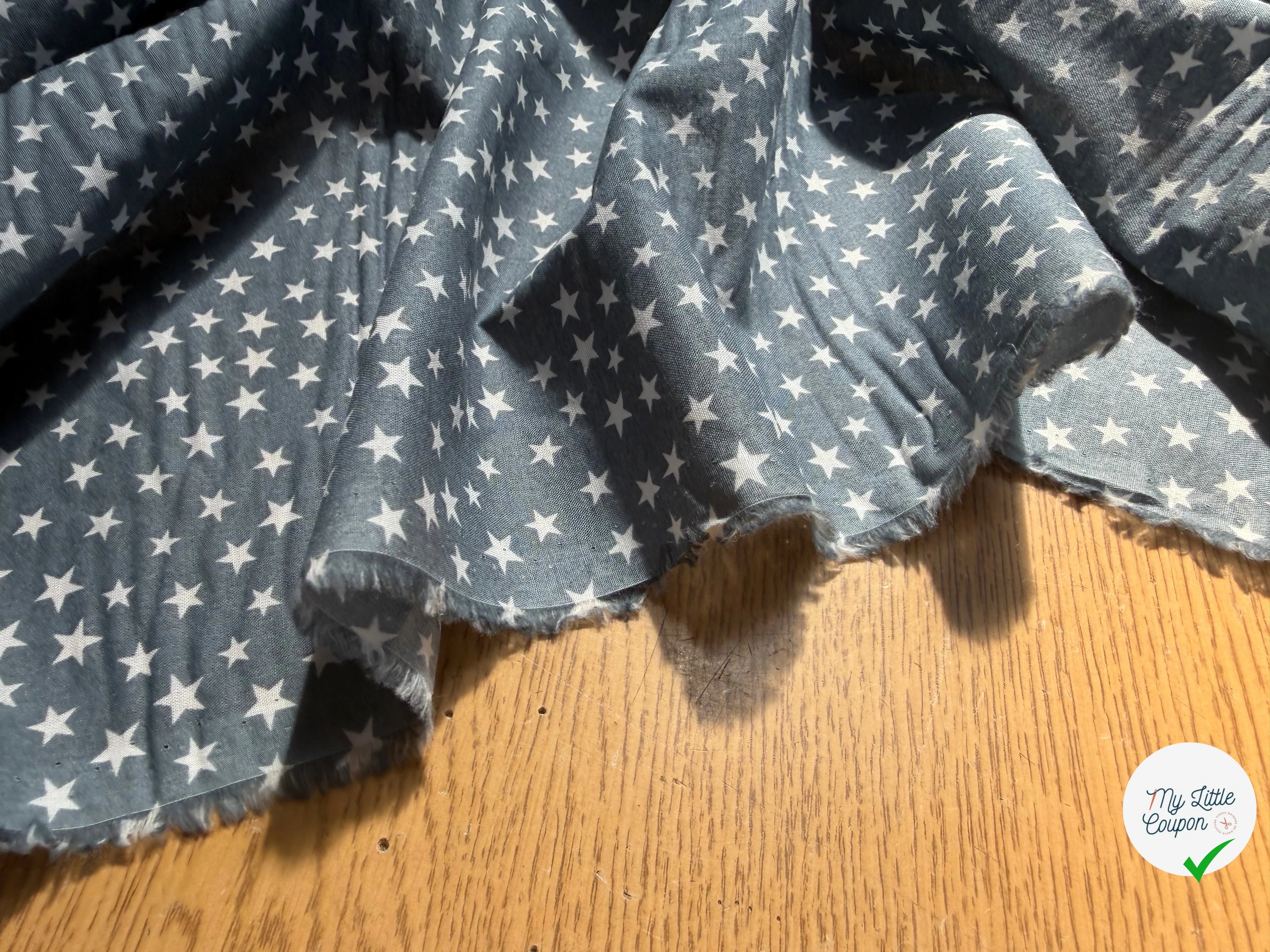 COTON ETOILES FOND BLEU GRIS - My Little Coupon