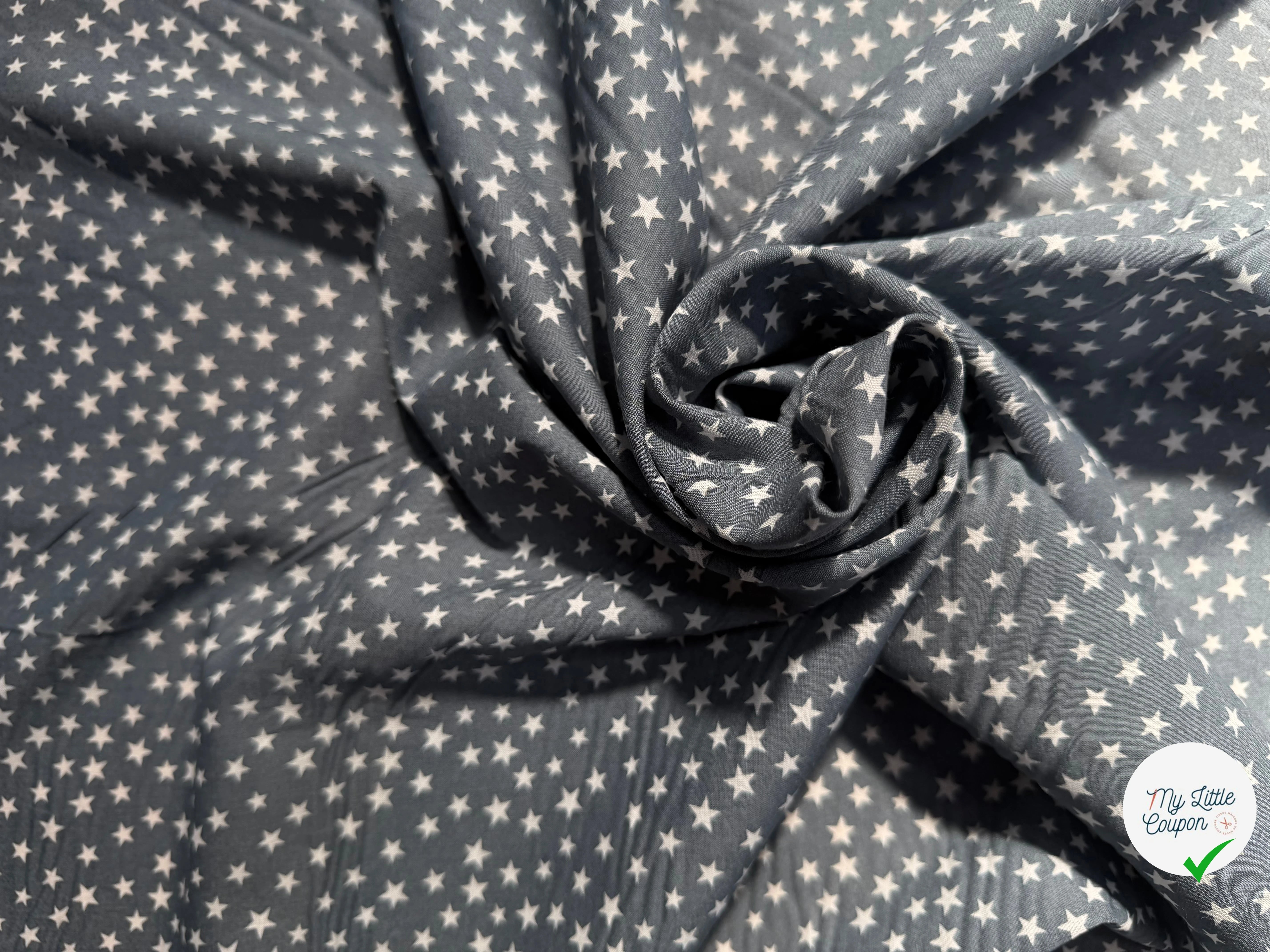 COTON ETOILES FOND BLEU GRIS - My Little Coupon