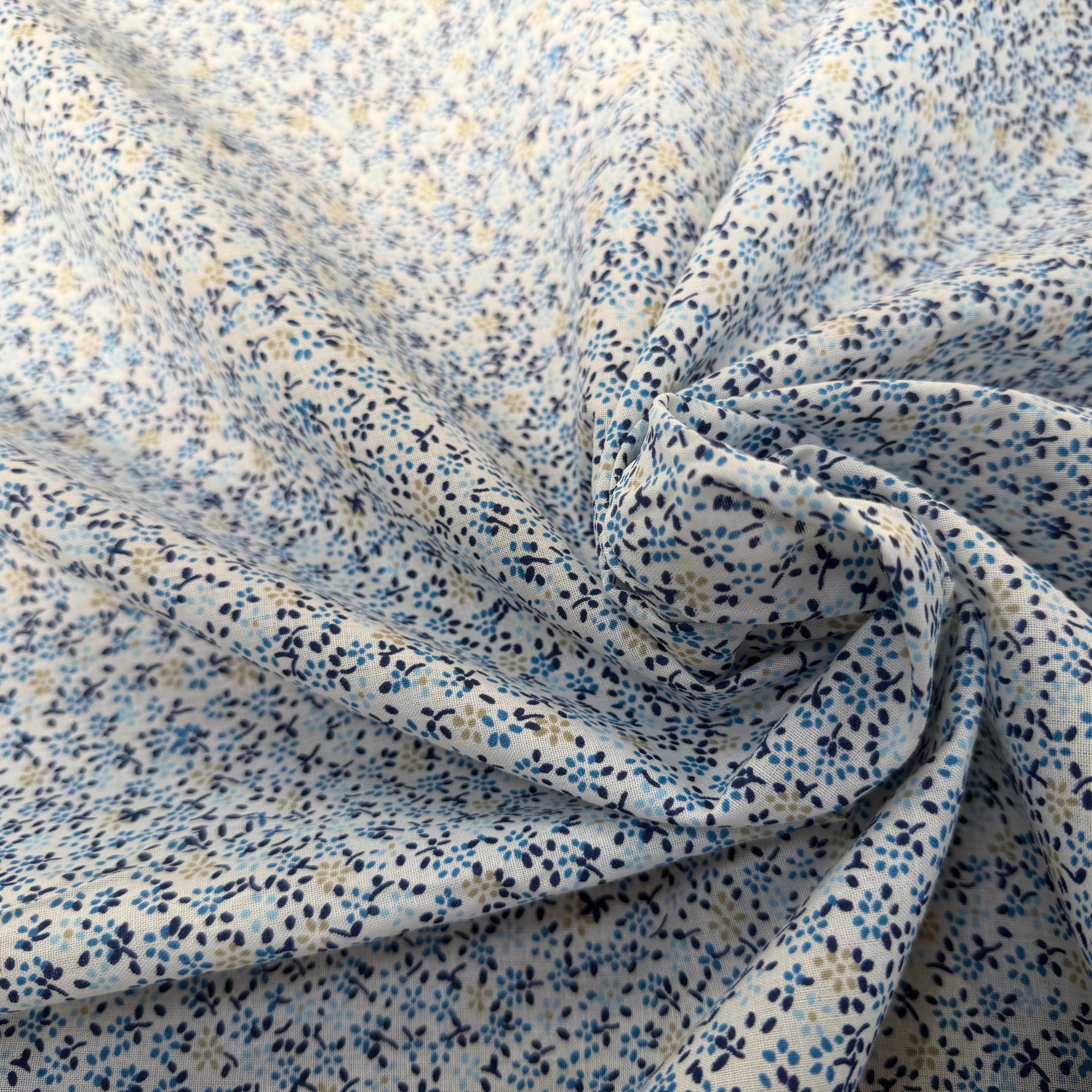 COTON FLEURS BLEU BLANC JAUNE - My Little Coupon