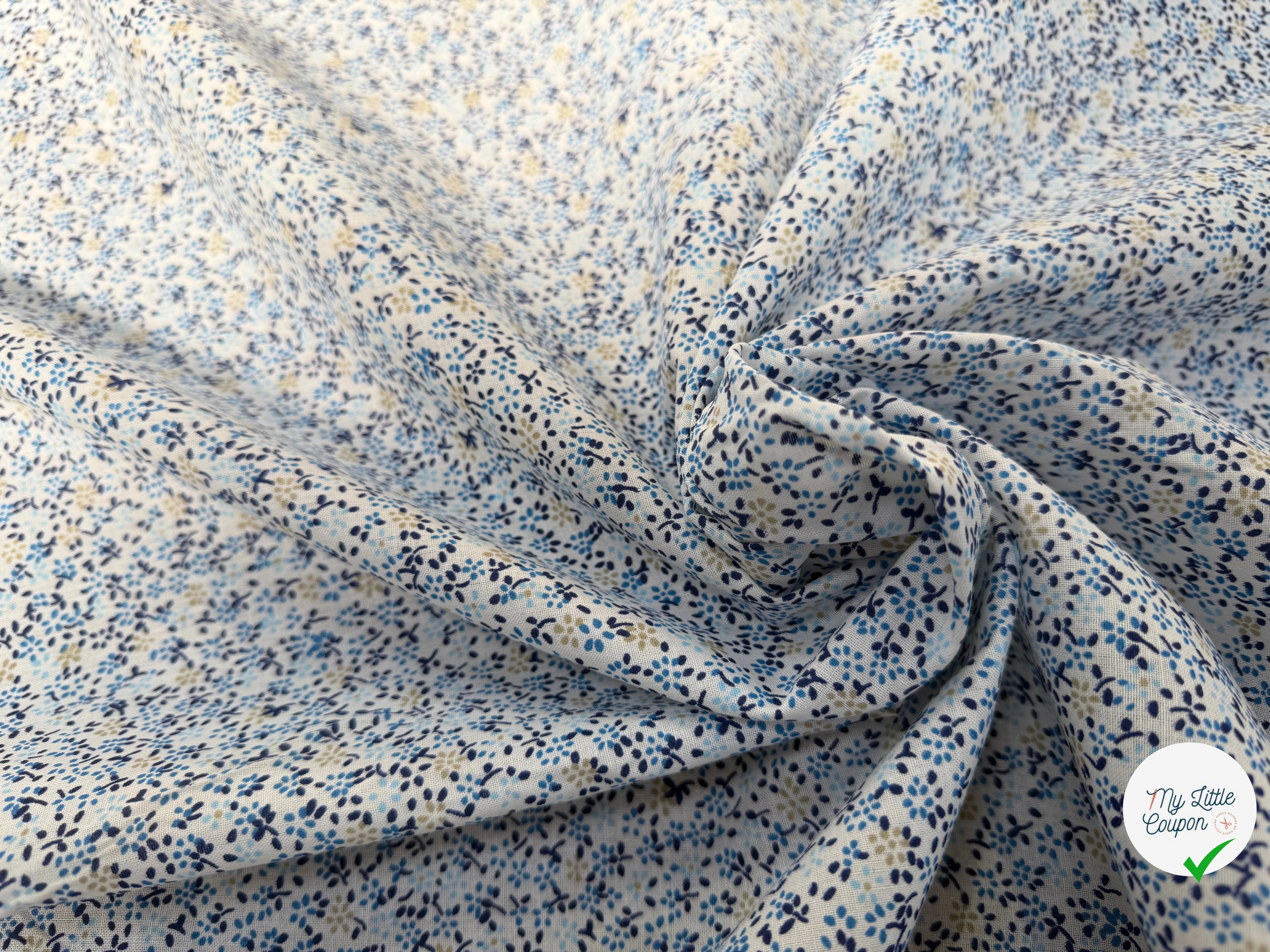 COTON FLEURS BLEU BLANC JAUNE - My Little Coupon