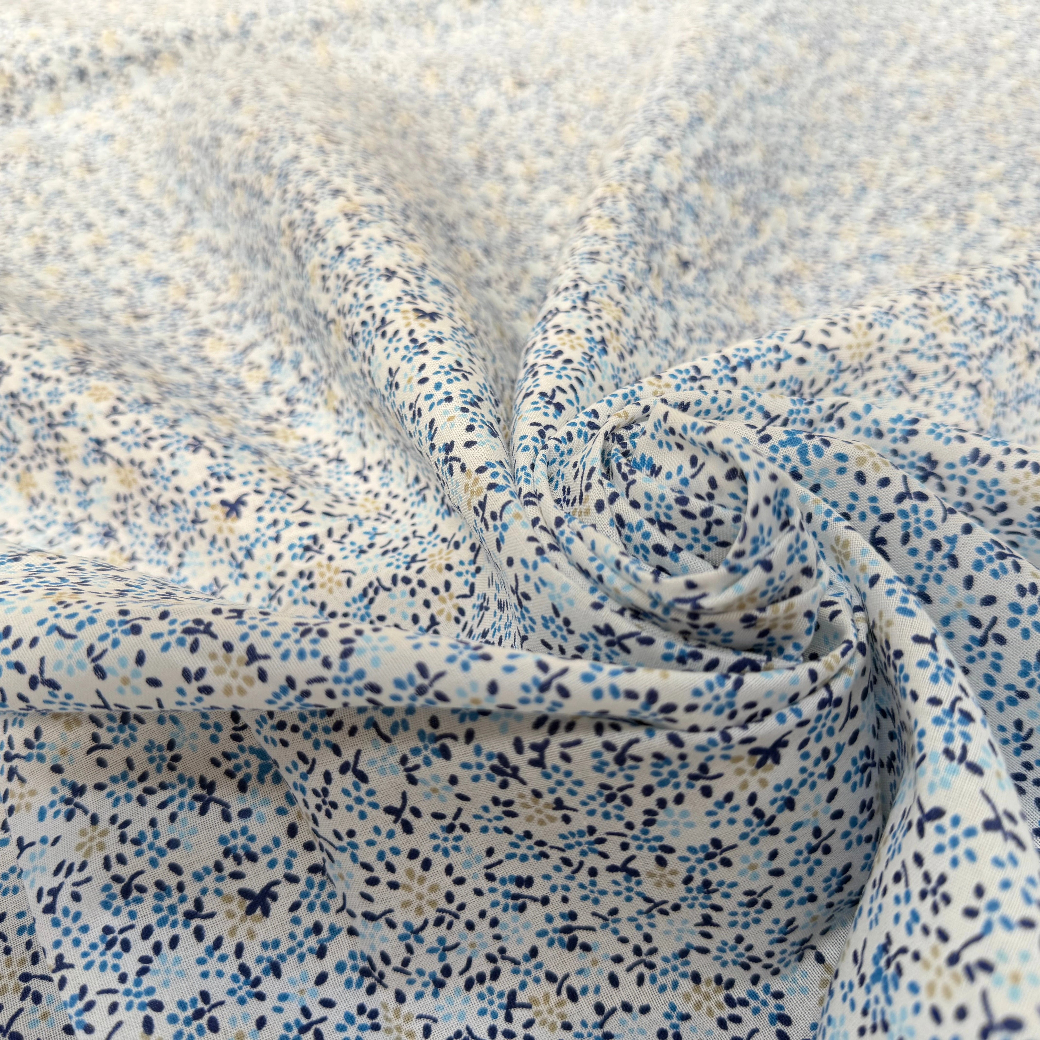 COTON FLEURS BLEU BLANC JAUNE - My Little Coupon