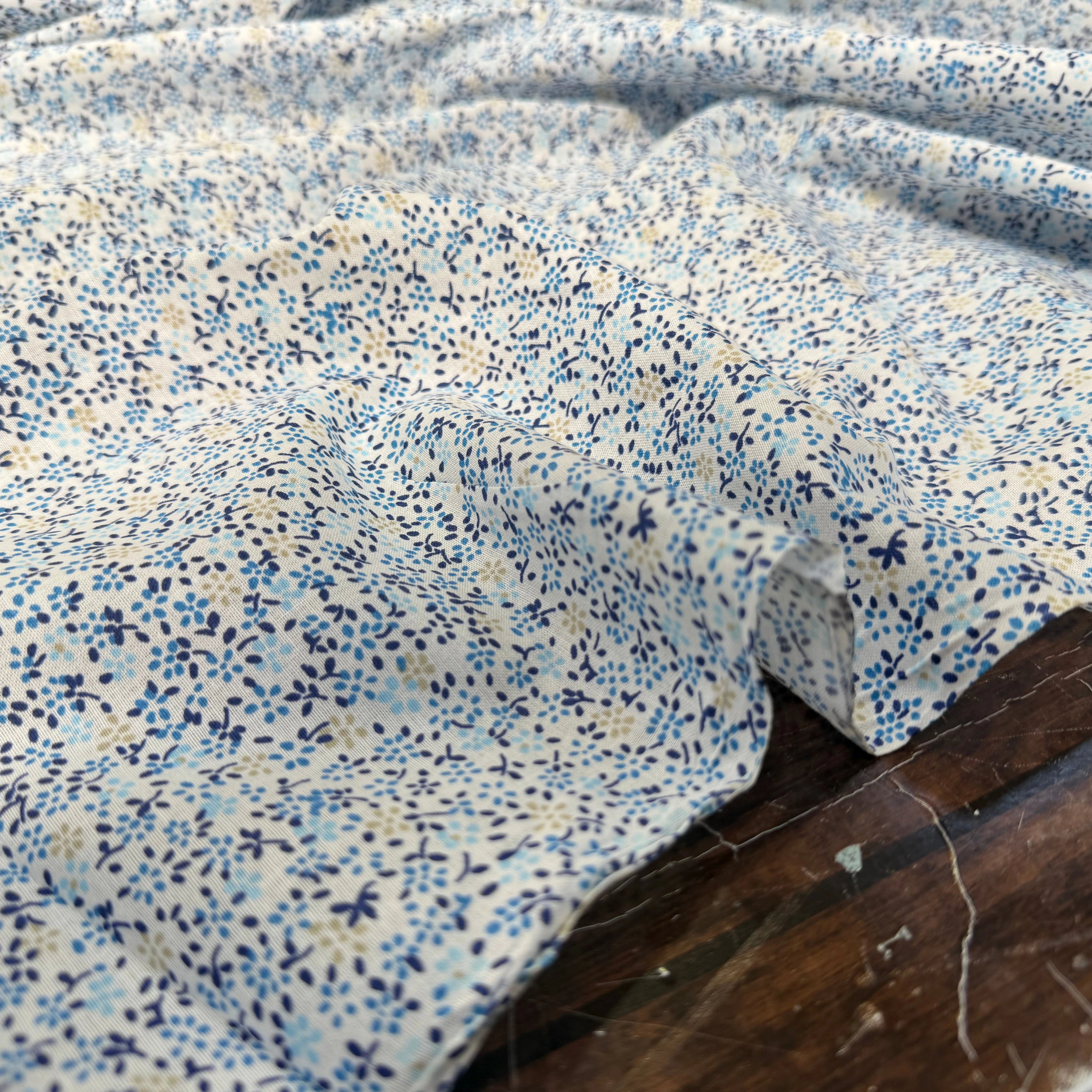 COTON FLEURS BLEU BLANC JAUNE - My Little Coupon