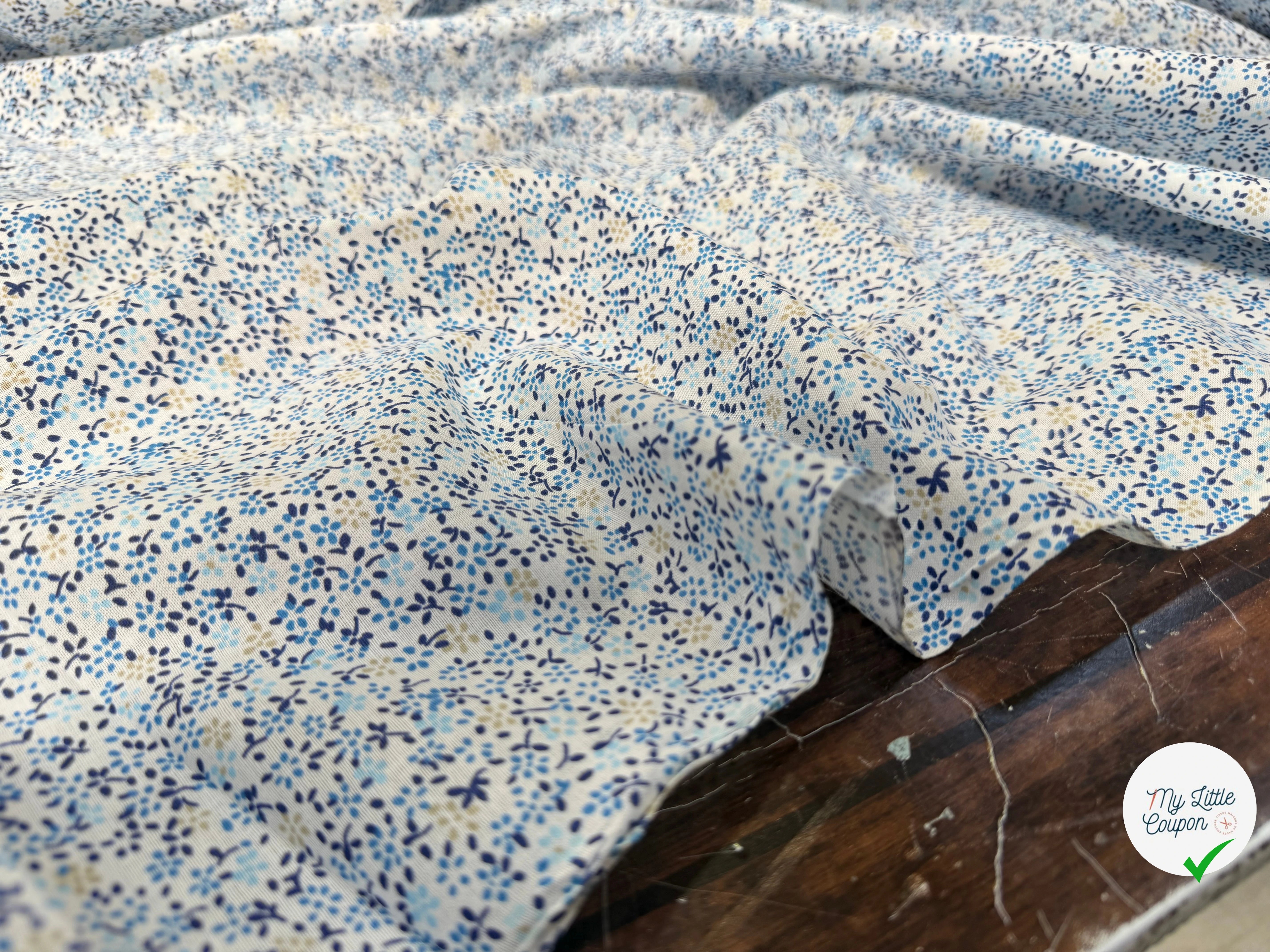 COTON FLEURS BLEU BLANC JAUNE - My Little Coupon