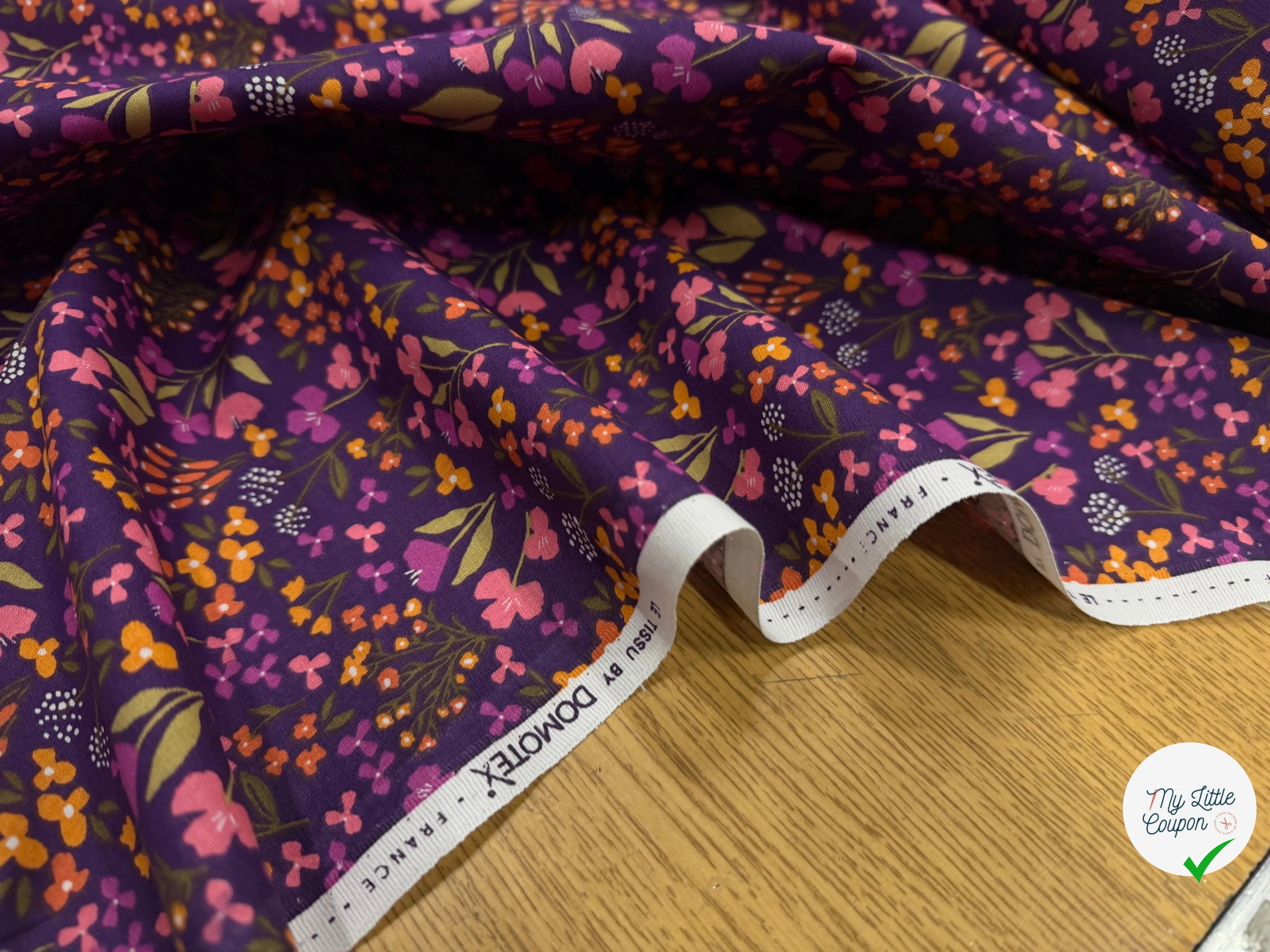 COTON IMPRIMÉ BIBURY VIOLET / JAUNE - My Little Coupon