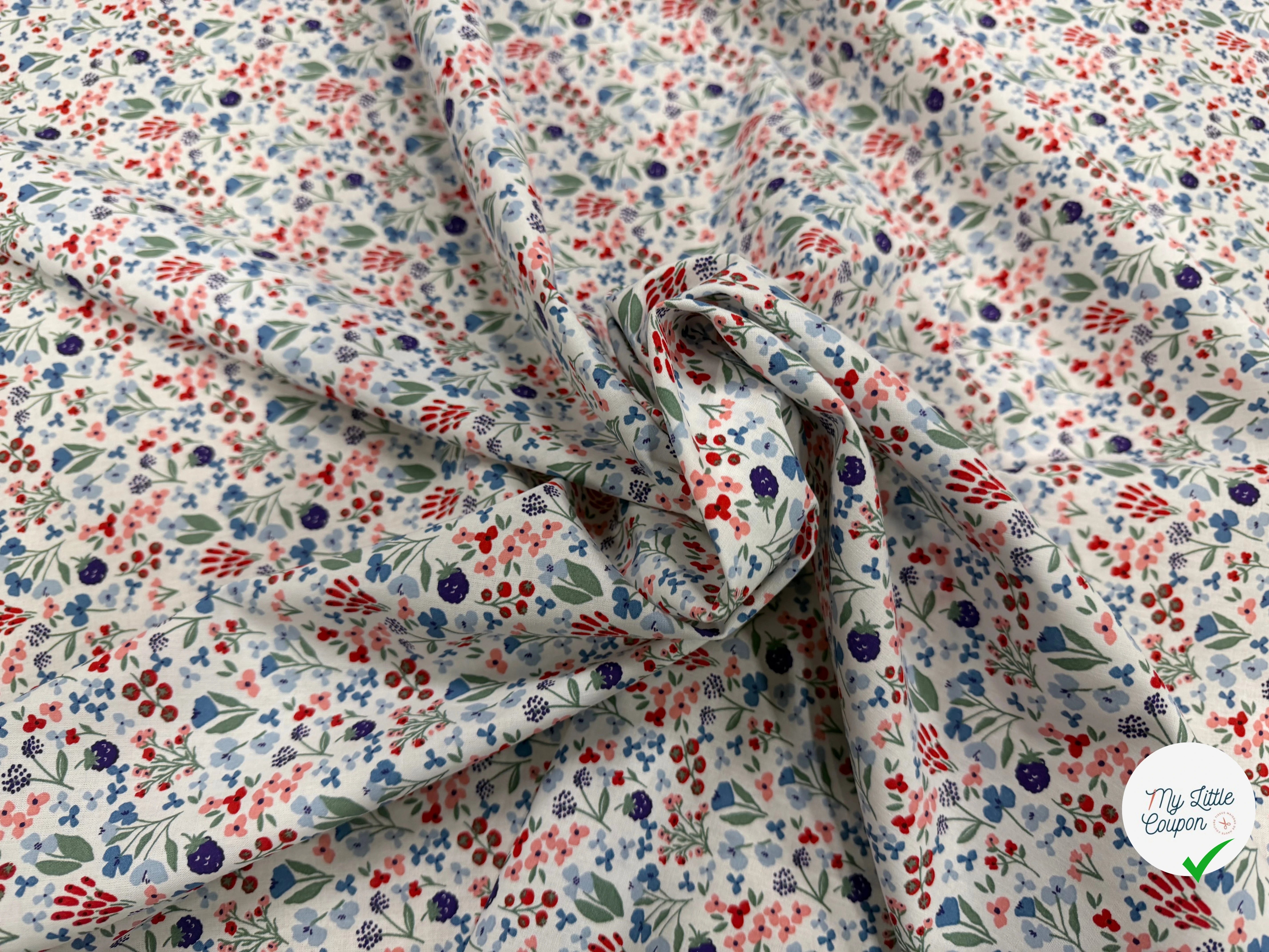COTON IMPRIMÉ CELINE BLANC / BLEU OEK - My Little Coupon