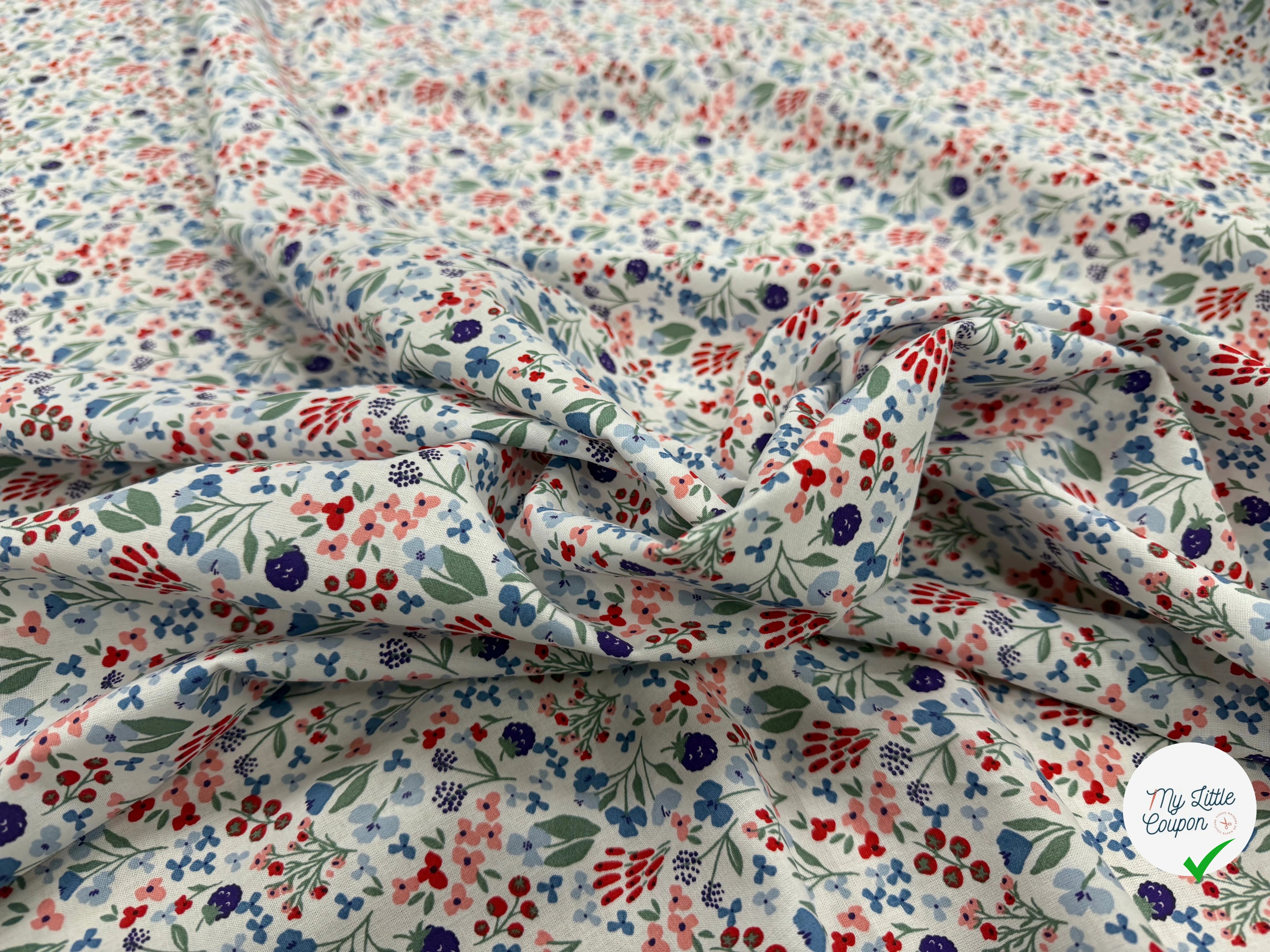 COTON IMPRIMÉ CELINE BLANC / BLEU OEK - My Little Coupon