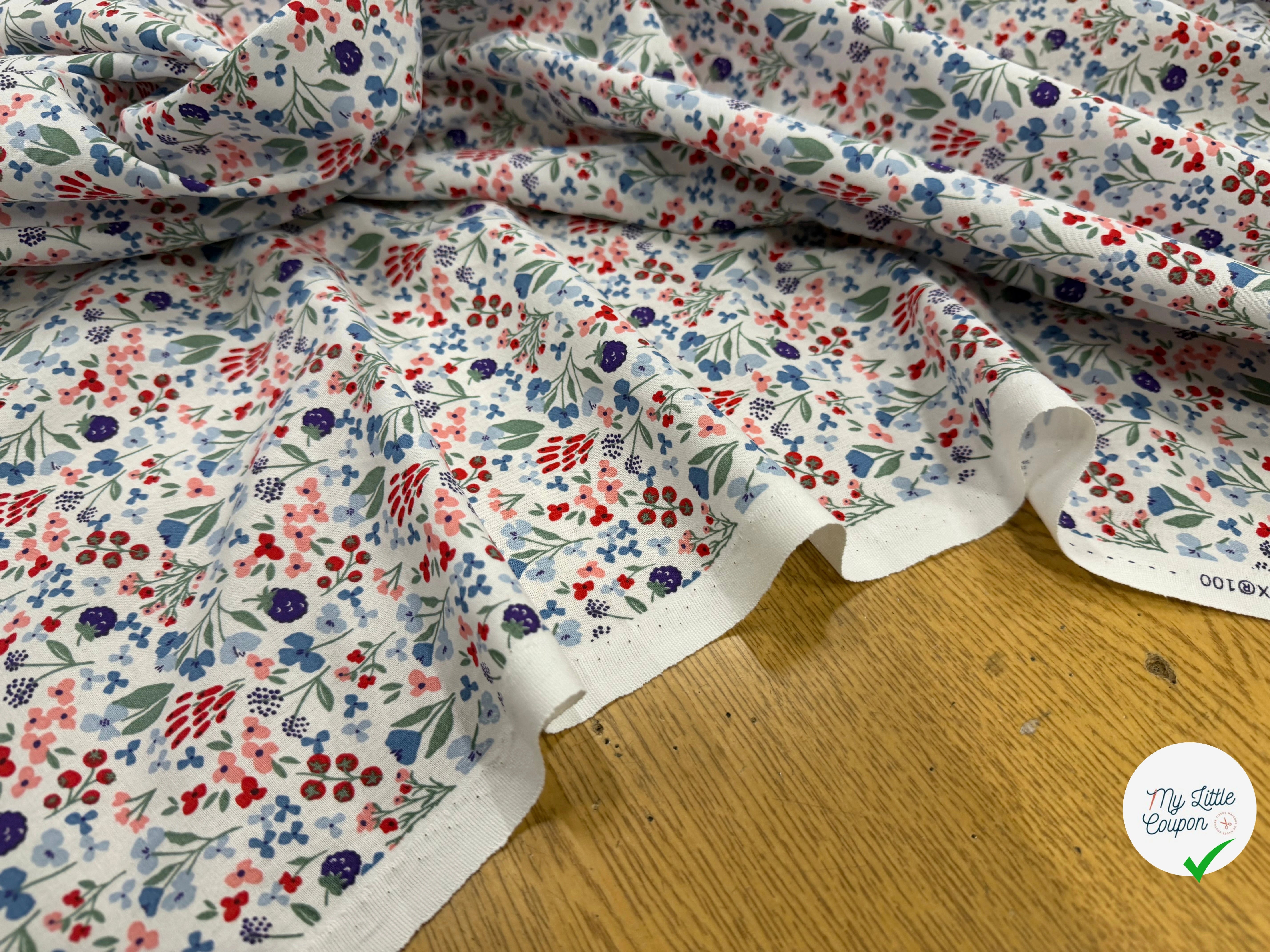 COTON IMPRIMÉ CELINE BLANC / BLEU OEK - My Little Coupon