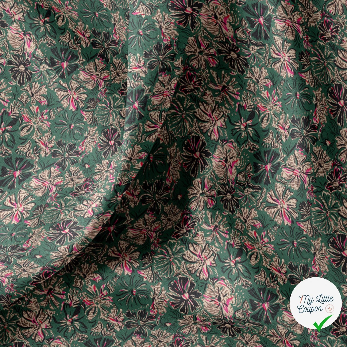 COTON IMPRIMÉ ENZA VERT / ROSE - My Little Coupon