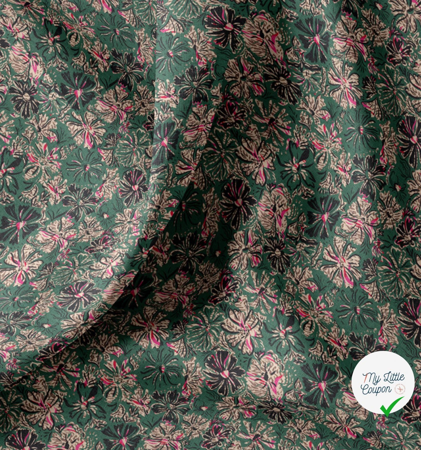 COTON IMPRIMÉ ENZA VERT / ROSE - My Little Coupon