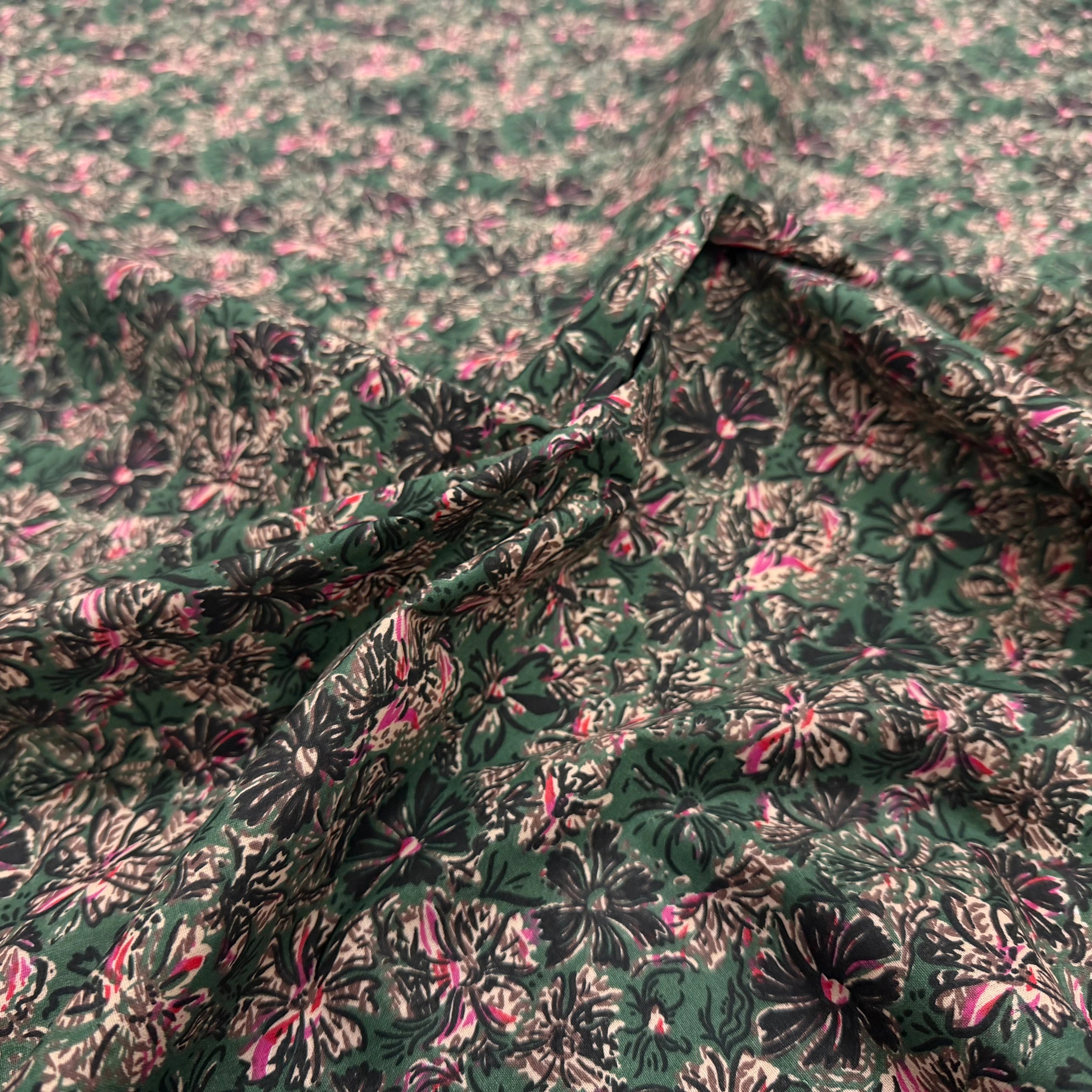 COTON IMPRIMÉ ENZA VERT / ROSE - My Little Coupon