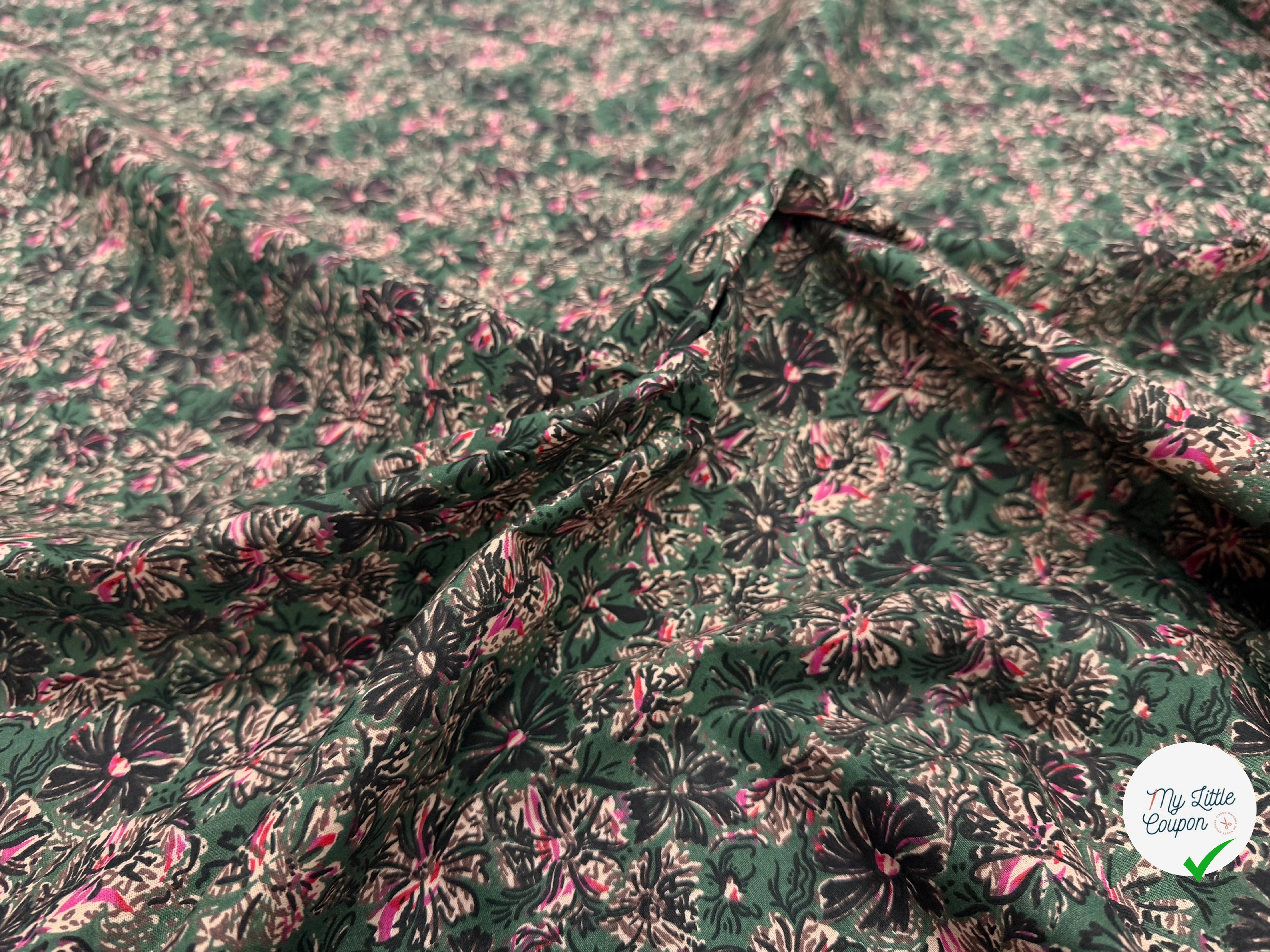 COTON IMPRIMÉ ENZA VERT / ROSE - My Little Coupon