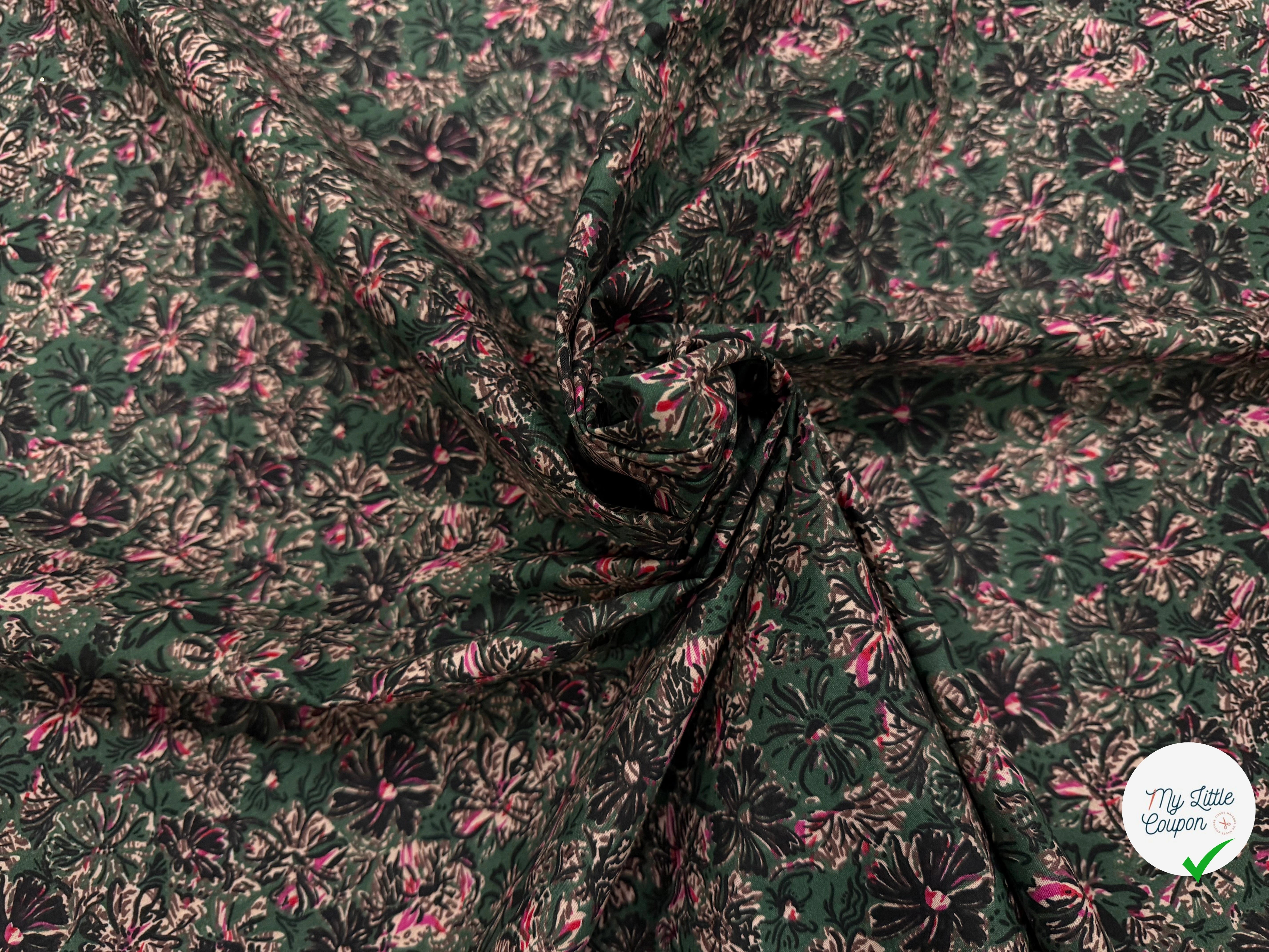 COTON IMPRIMÉ ENZA VERT / ROSE - My Little Coupon