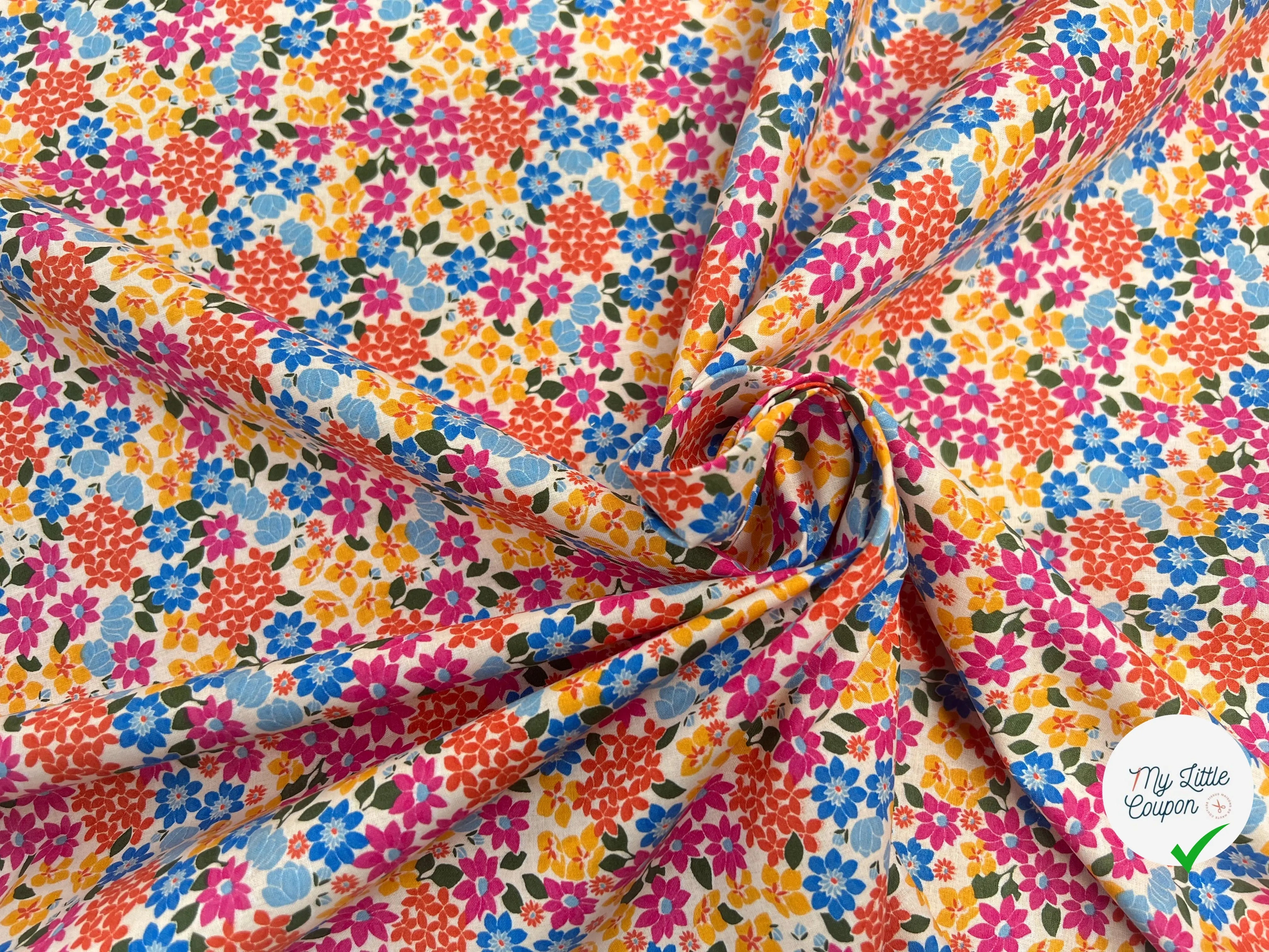 COTON IMPRIMÉ FLEURS GLADYS ROSE / JAUNE 1B L1 150 - My Little Coupon