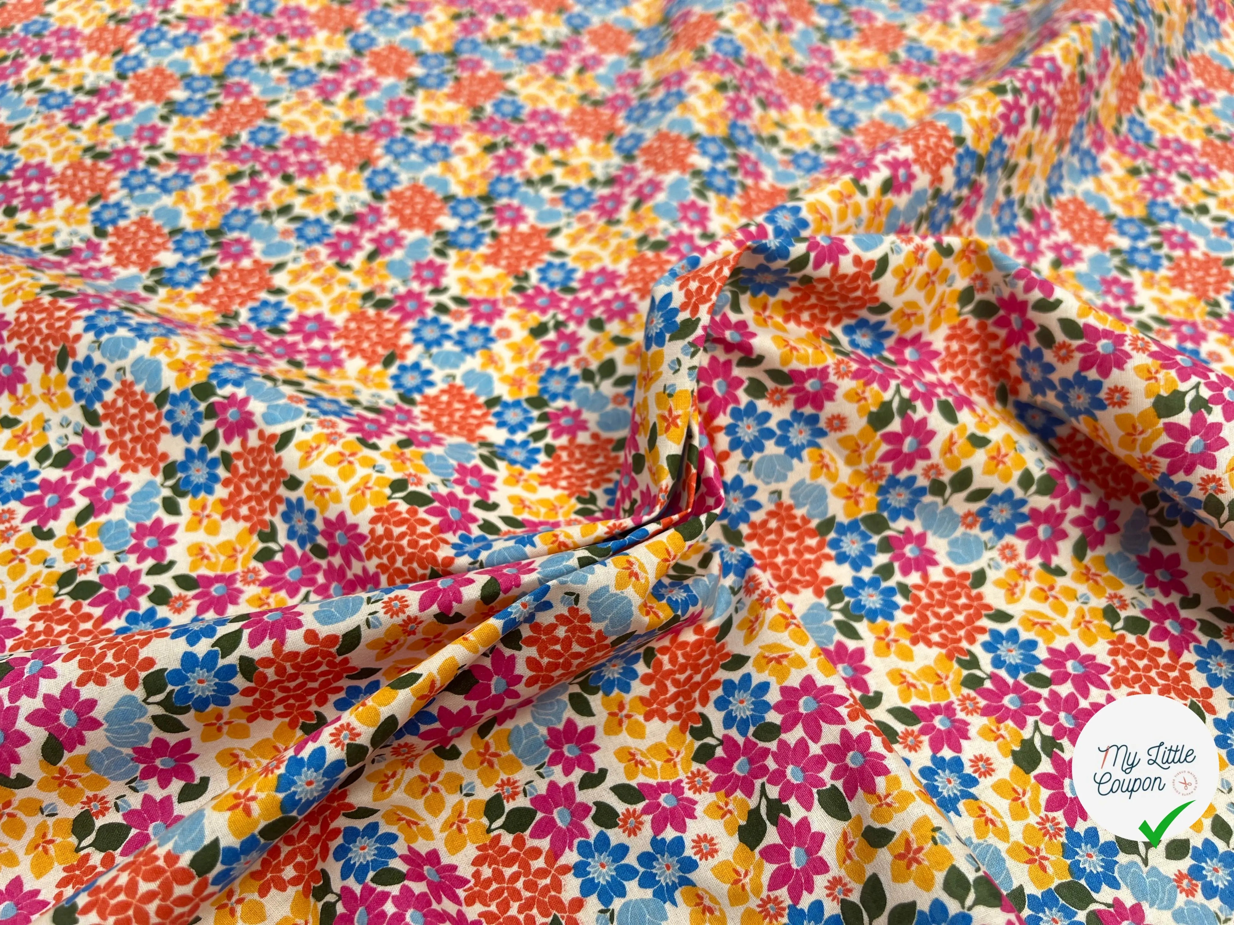COTON IMPRIMÉ FLEURS GLADYS ROSE / JAUNE 1B L1 150 - My Little Coupon