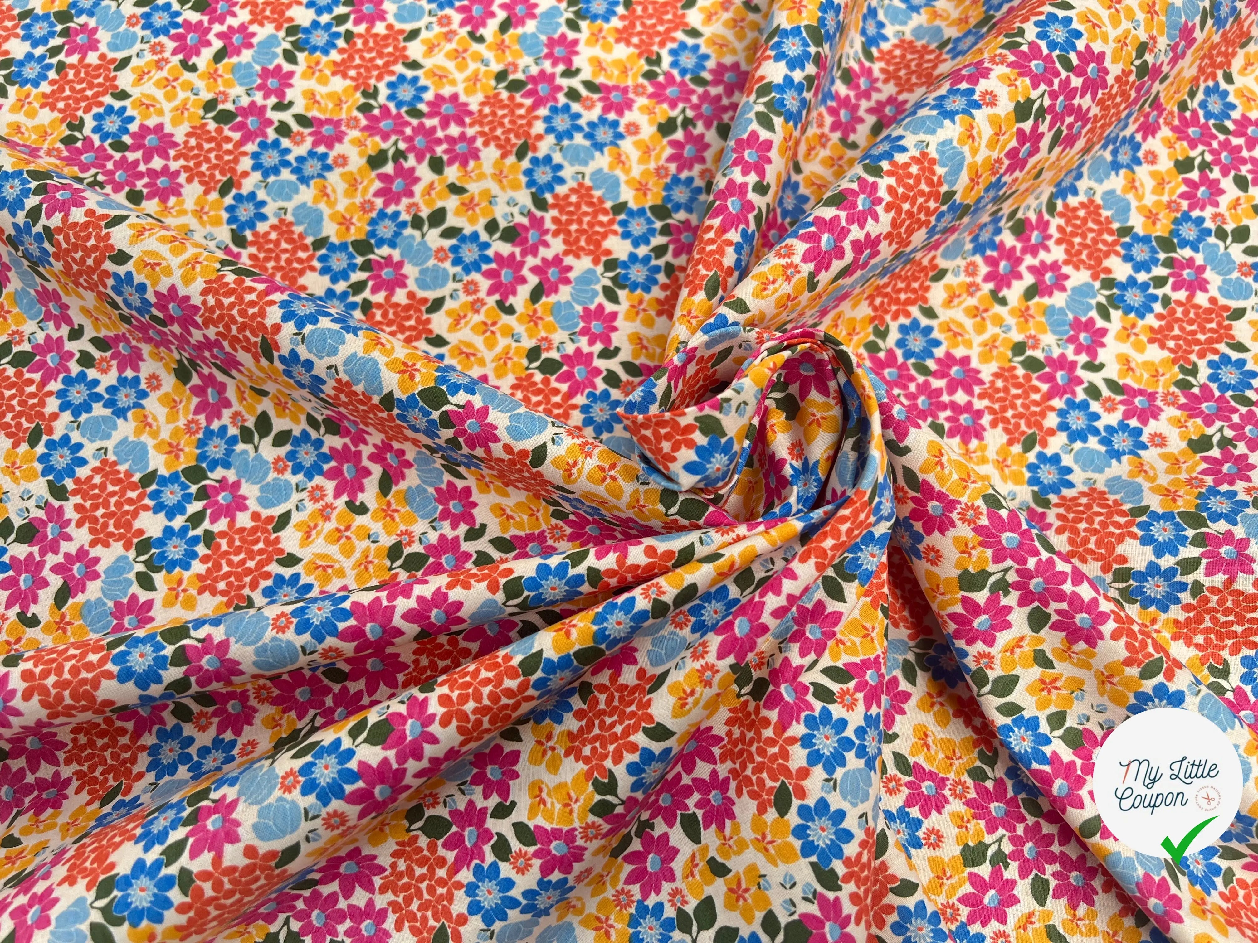 COTON IMPRIMÉ FLEURS GLADYS ROSE / JAUNE 1B L1 150 - My Little Coupon