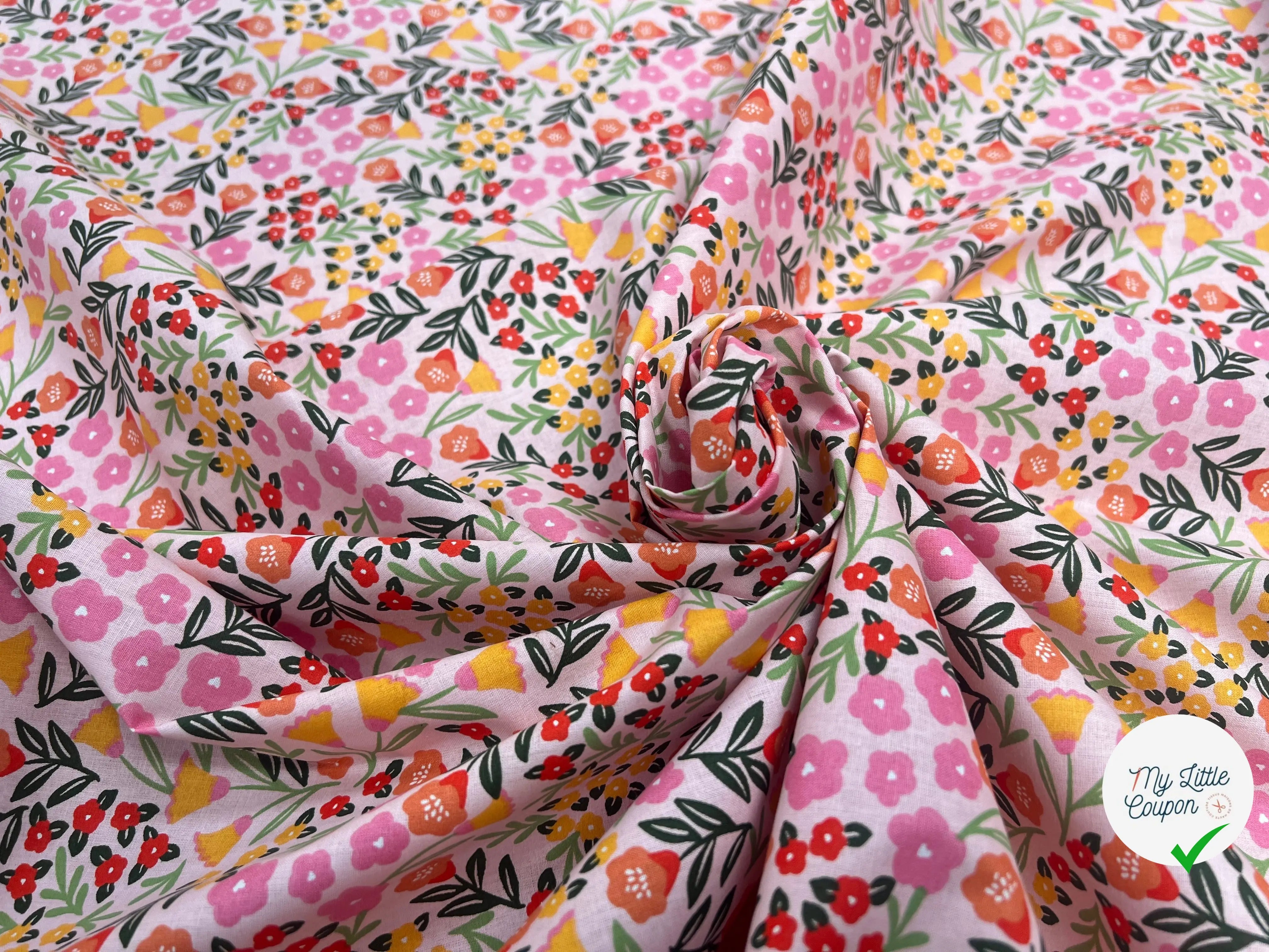 COTON IMPRIMÉ FLEURS MARTINE ROSE / VERT 1B L1 150 - My Little Coupon