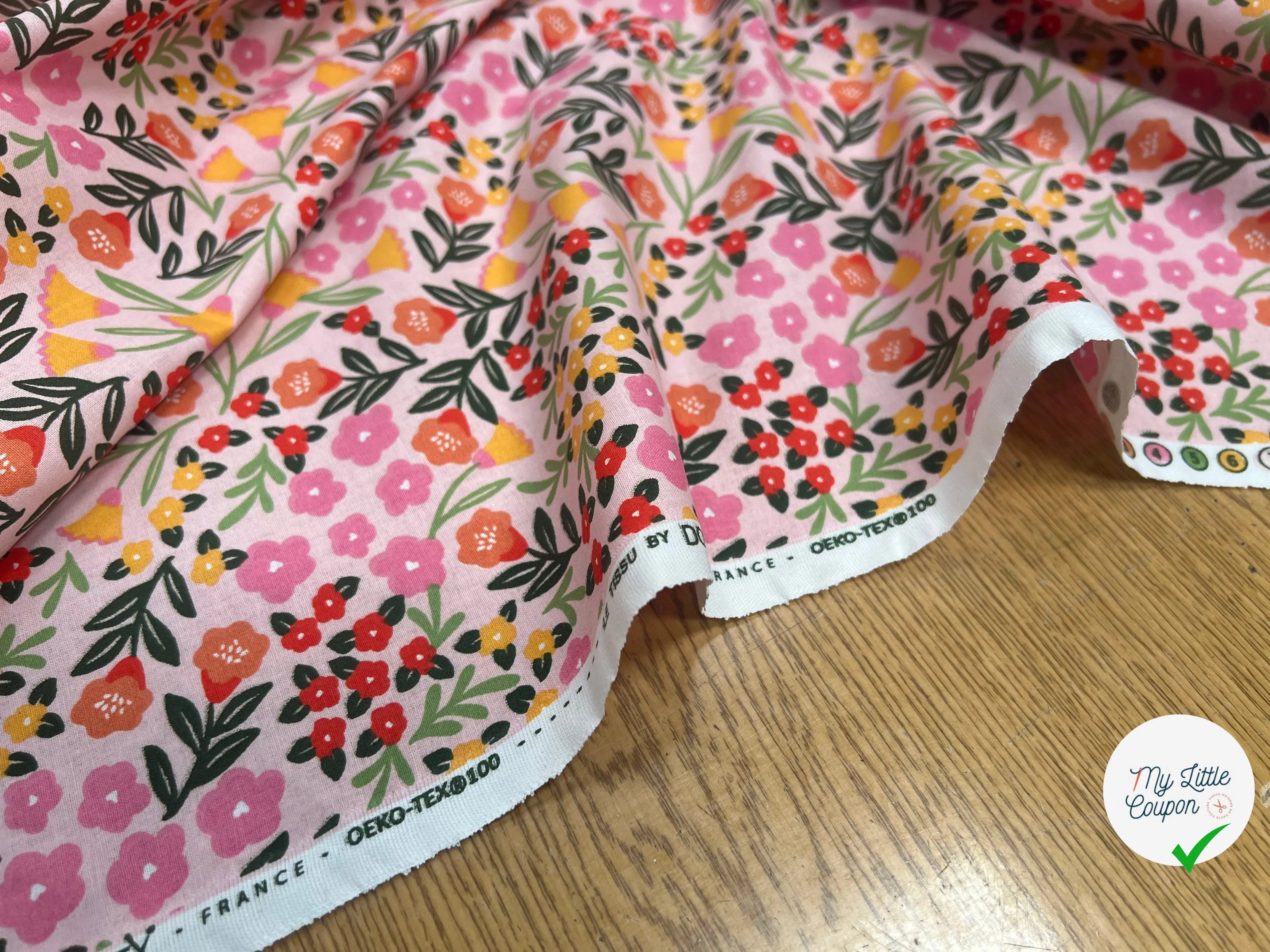 COTON IMPRIMÉ FLEURS MARTINE ROSE / VERT 1B L1 150 - My Little Coupon