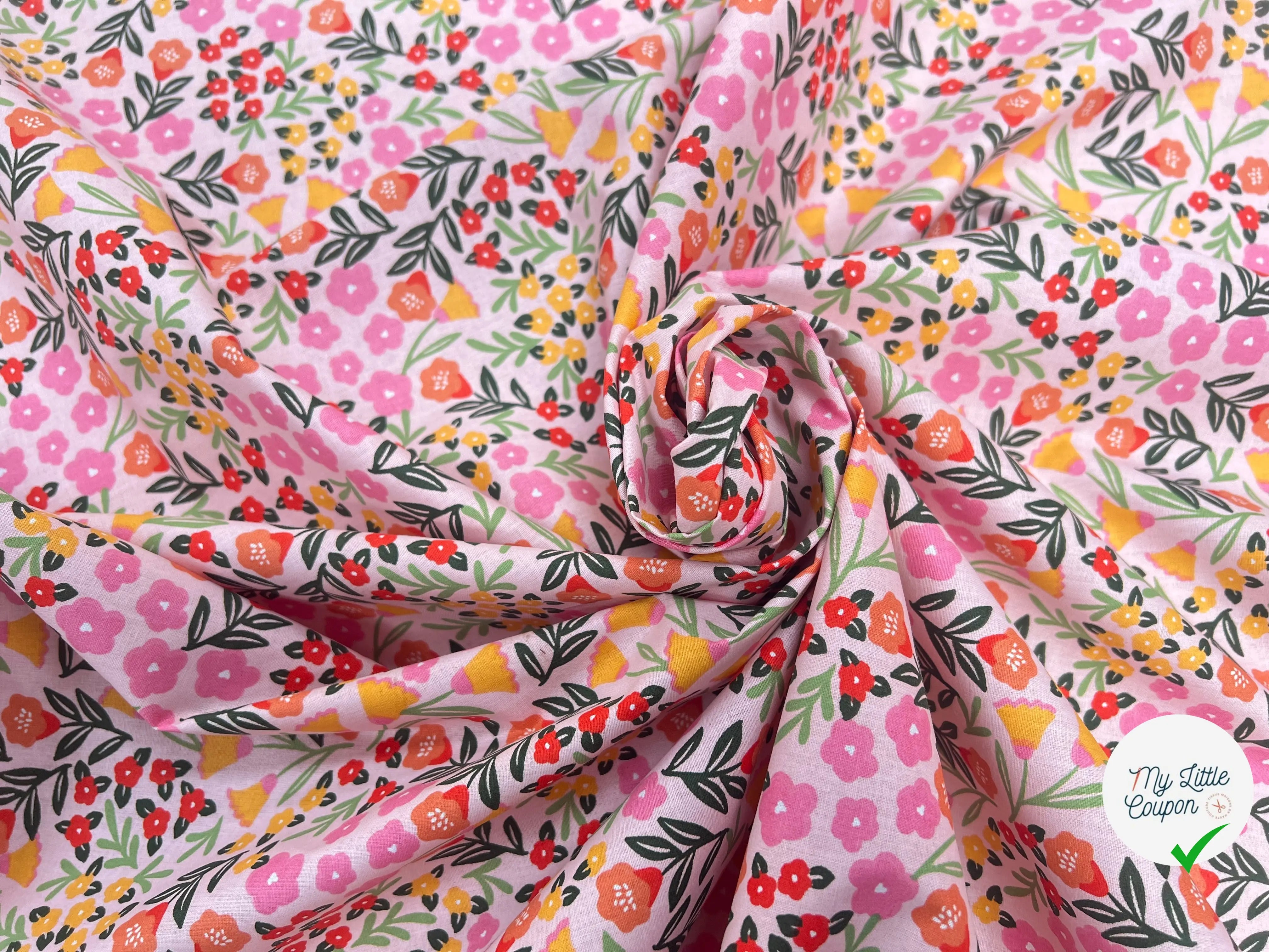COTON IMPRIMÉ FLEURS MARTINE ROSE / VERT 1B L1 150 - My Little Coupon