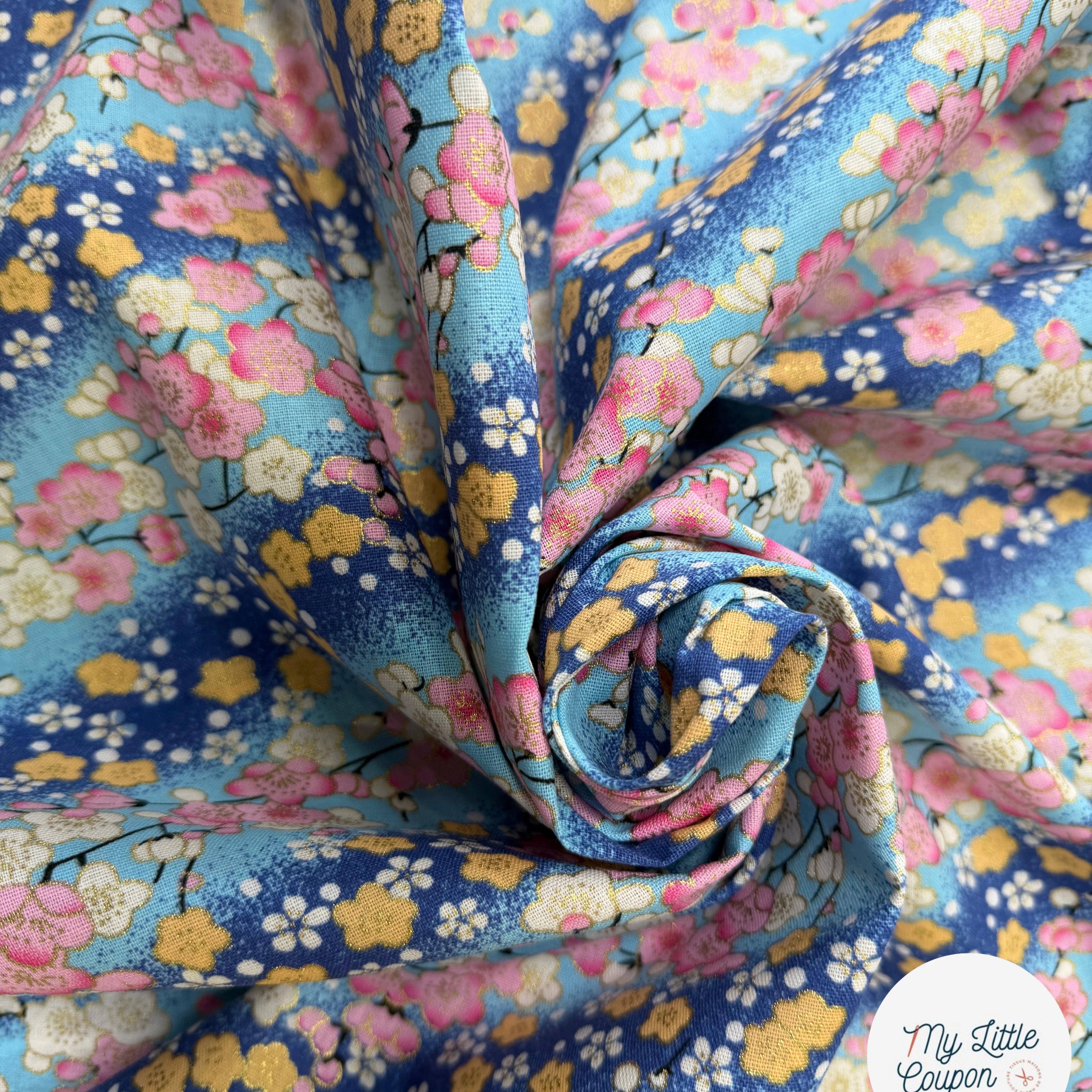 COTON IMPRIMÉ FOIL 08 BLEU 145 CM - My Little Coupon