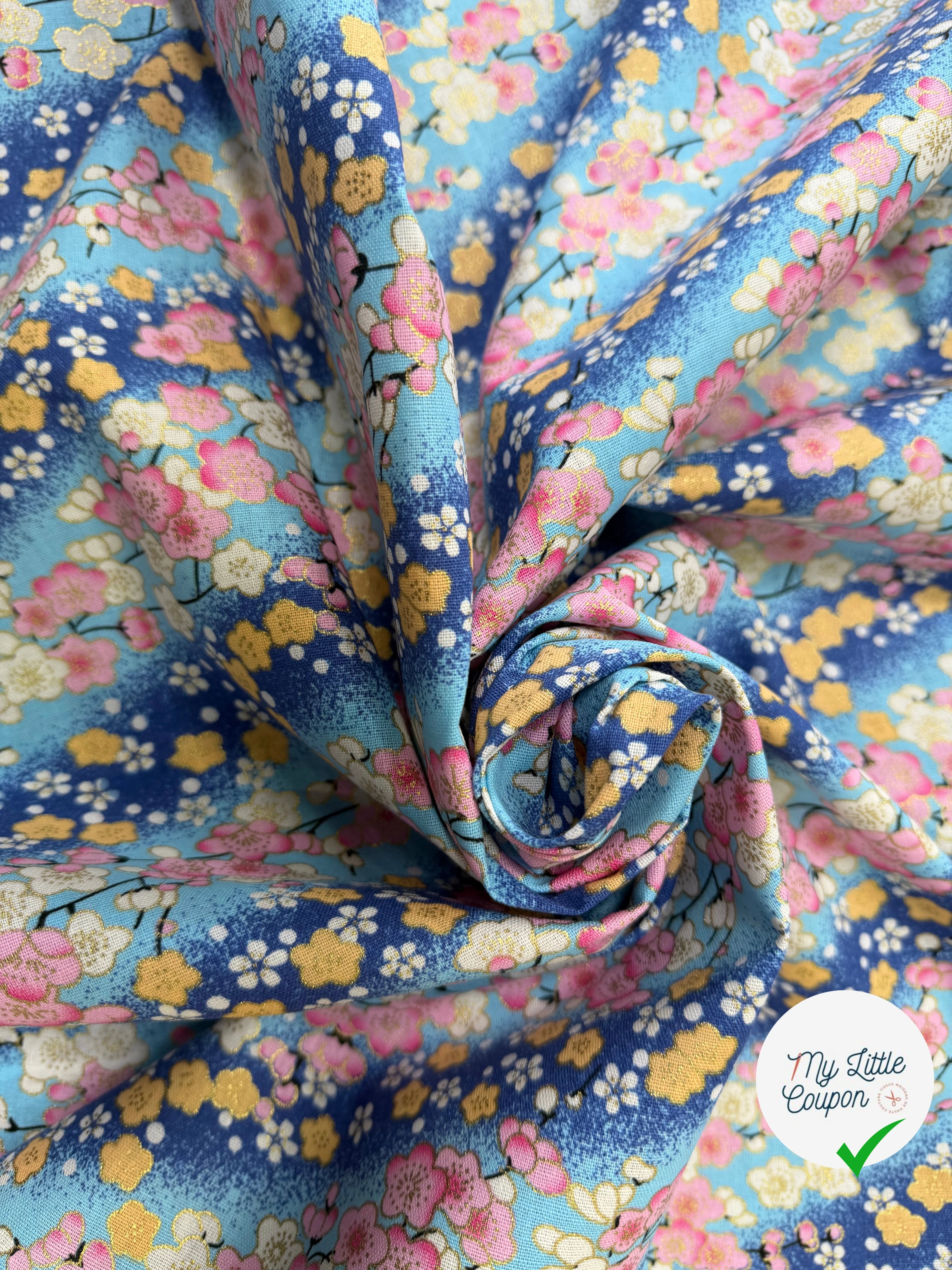 COTON IMPRIMÉ FOIL 08 BLEU 145 CM - My Little Coupon
