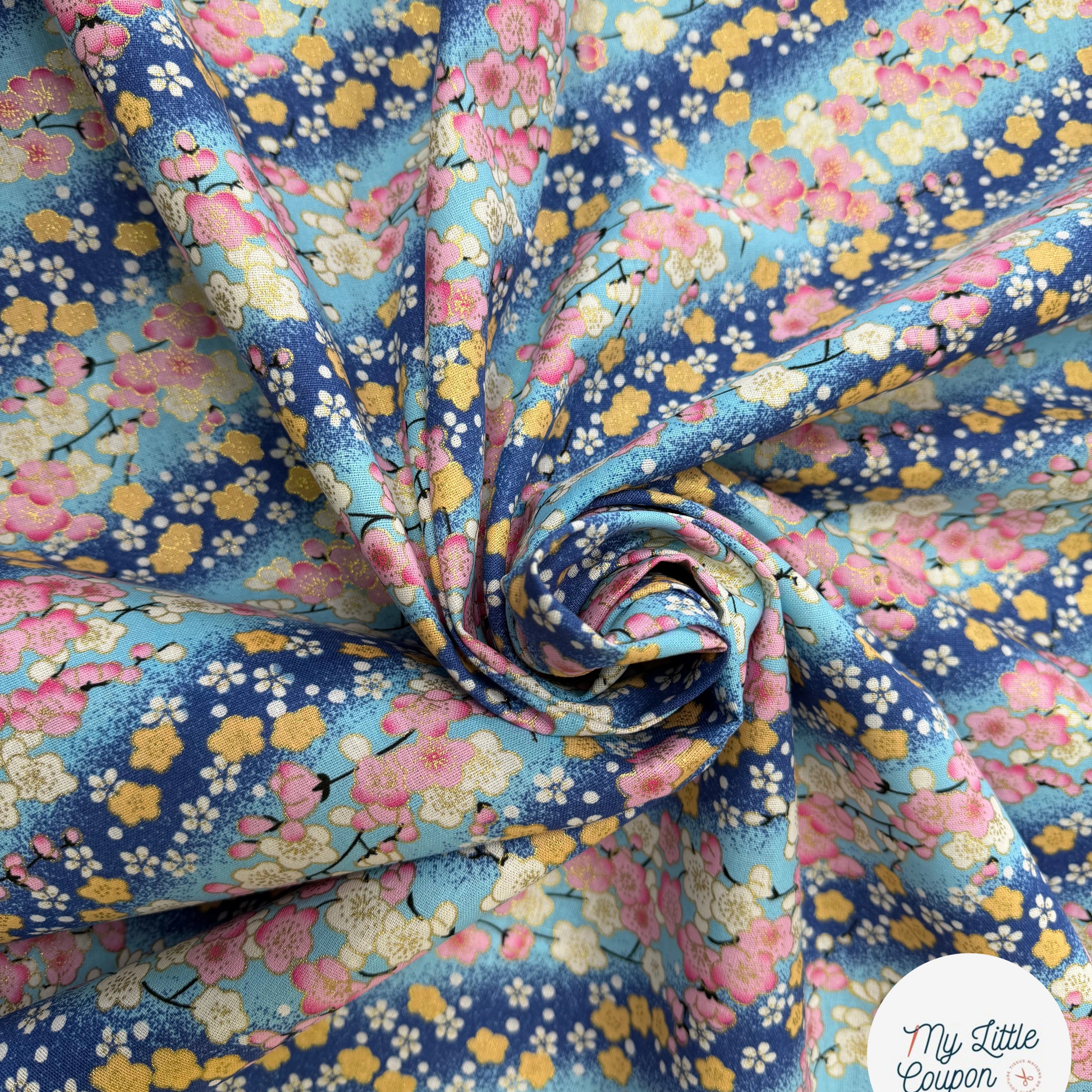COTON IMPRIMÉ FOIL 08 BLEU 145 CM - My Little Coupon
