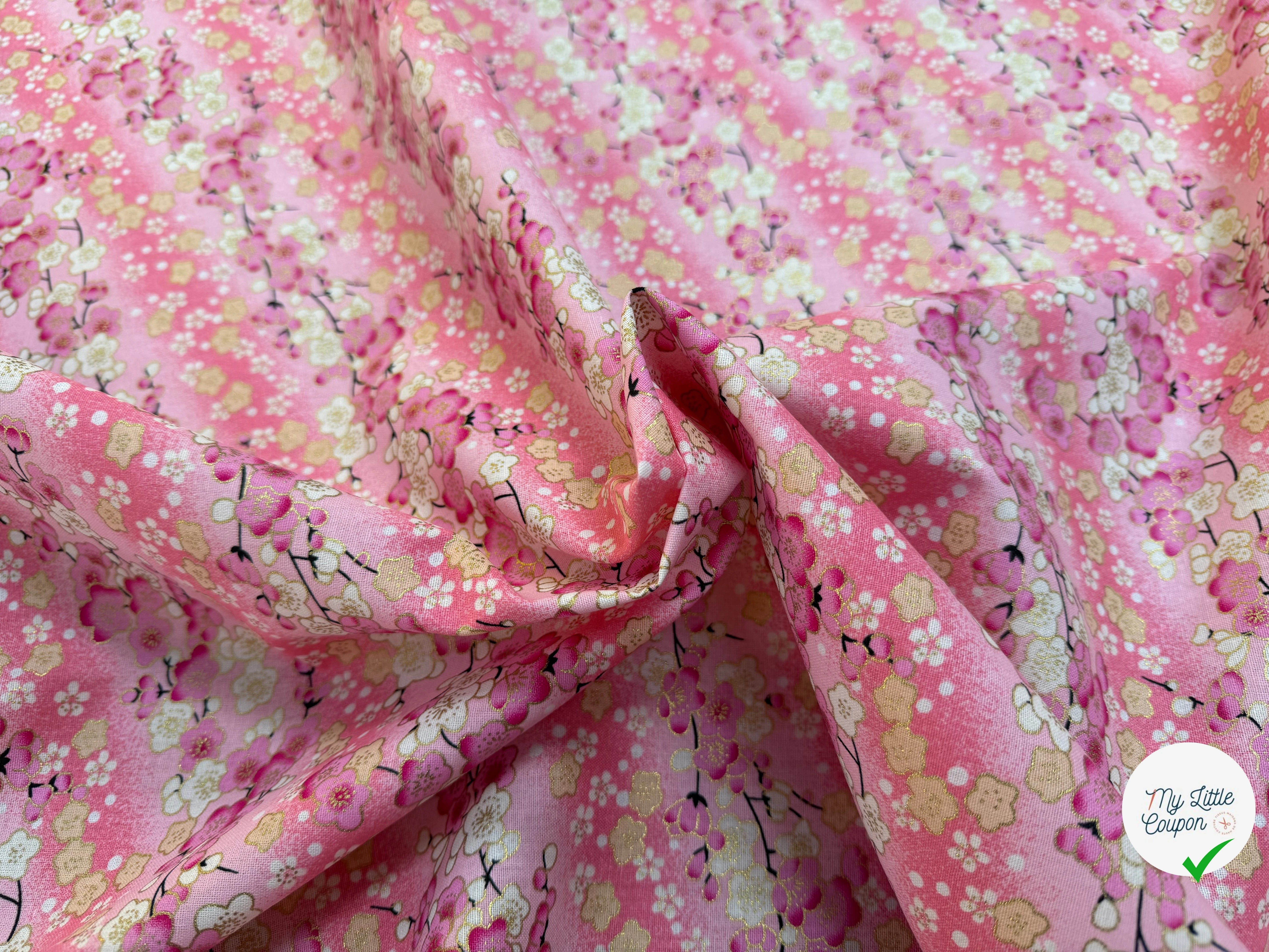 COTON IMPRIMÉ FOIL 09 ROSE 145 CM - My Little Coupon